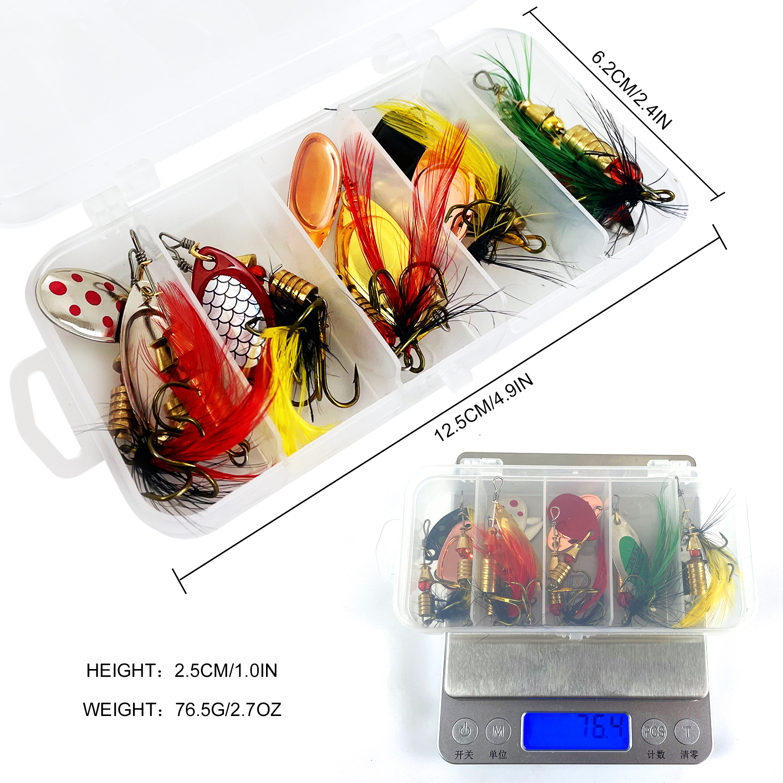 FREE FISHER Spinner Baits Kit with Box,10pcs Roation Composite Sequins,3.2-6.8g Mixed Fishing Spinnerbaits for Perch/Trout/Bass
