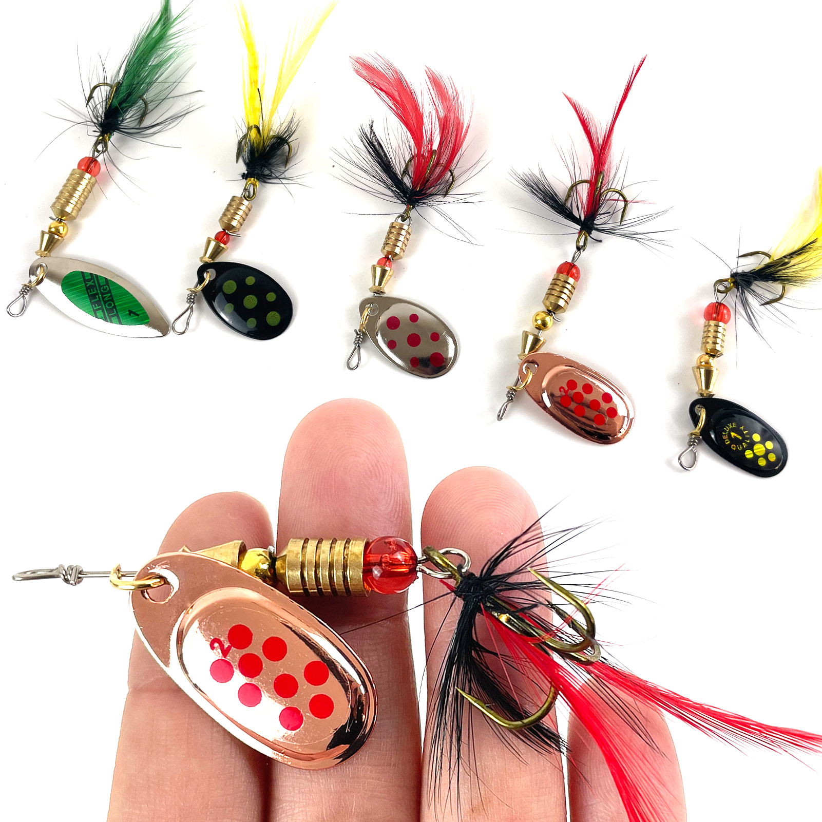 FREE FISHER Spinner Baits Kit with Box,10pcs Roation Composite Sequins,3.2-6.8g Mixed Fishing Spinnerbaits for Perch/Trout/Bass