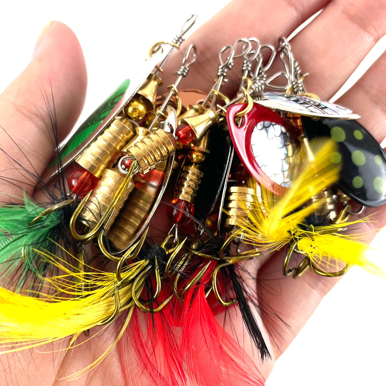 FREE FISHER Spinner Baits Kit with Box,10pcs Roation Composite Sequins,3.2-6.8g Mixed Fishing Spinnerbaits for Perch/Trout/Bass