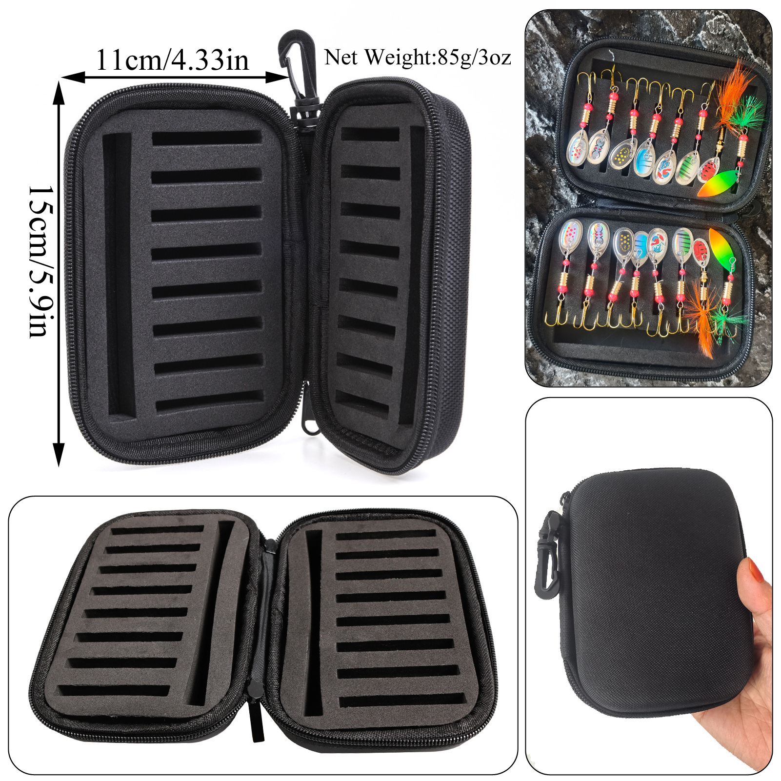 FREE FISHER 16pcs/Pack Fishing Spinnerbaits,3g Metal Composite Spoon Lures,EVA Storage Case,Trout Bass Pike Sequin Spinner Baits