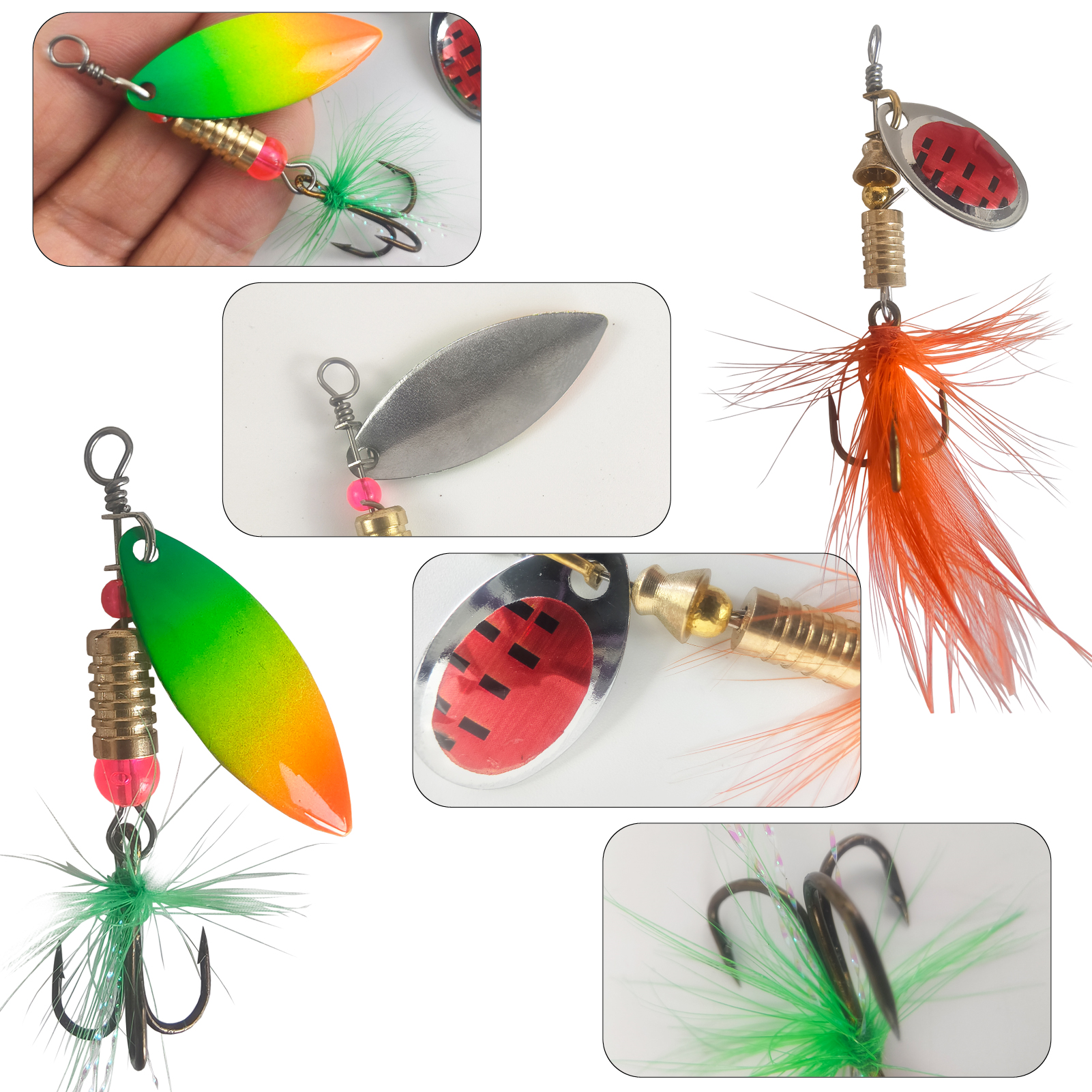 FREE FISHER 16pcs/Pack Fishing Spinnerbaits,3g Metal Composite Spoon Lures,EVA Storage Case,Trout Bass Pike Sequin Spinner Baits