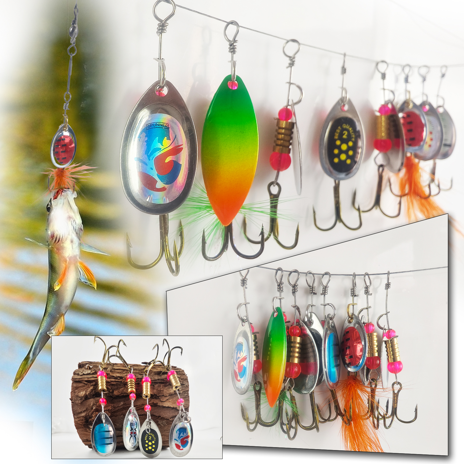 FREE FISHER 16pcs/Pack Fishing Spinnerbaits,3g Metal Composite Spoon Lures,EVA Storage Case,Trout Bass Pike Sequin Spinner Baits