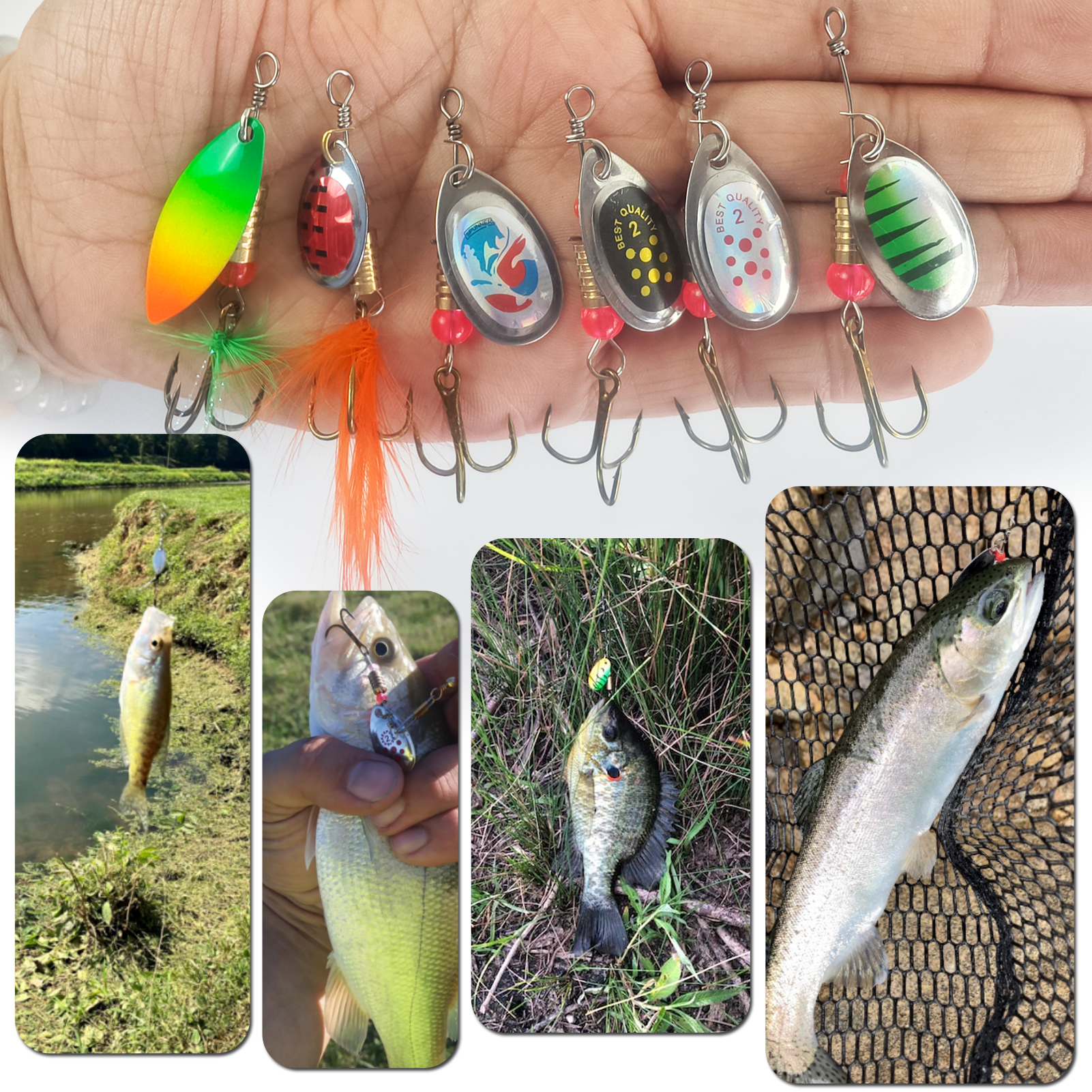 FREE FISHER 16pcs/Pack Fishing Spinnerbaits,3g Metal Composite Spoon Lures,EVA Storage Case,Trout Bass Pike Sequin Spinner Baits