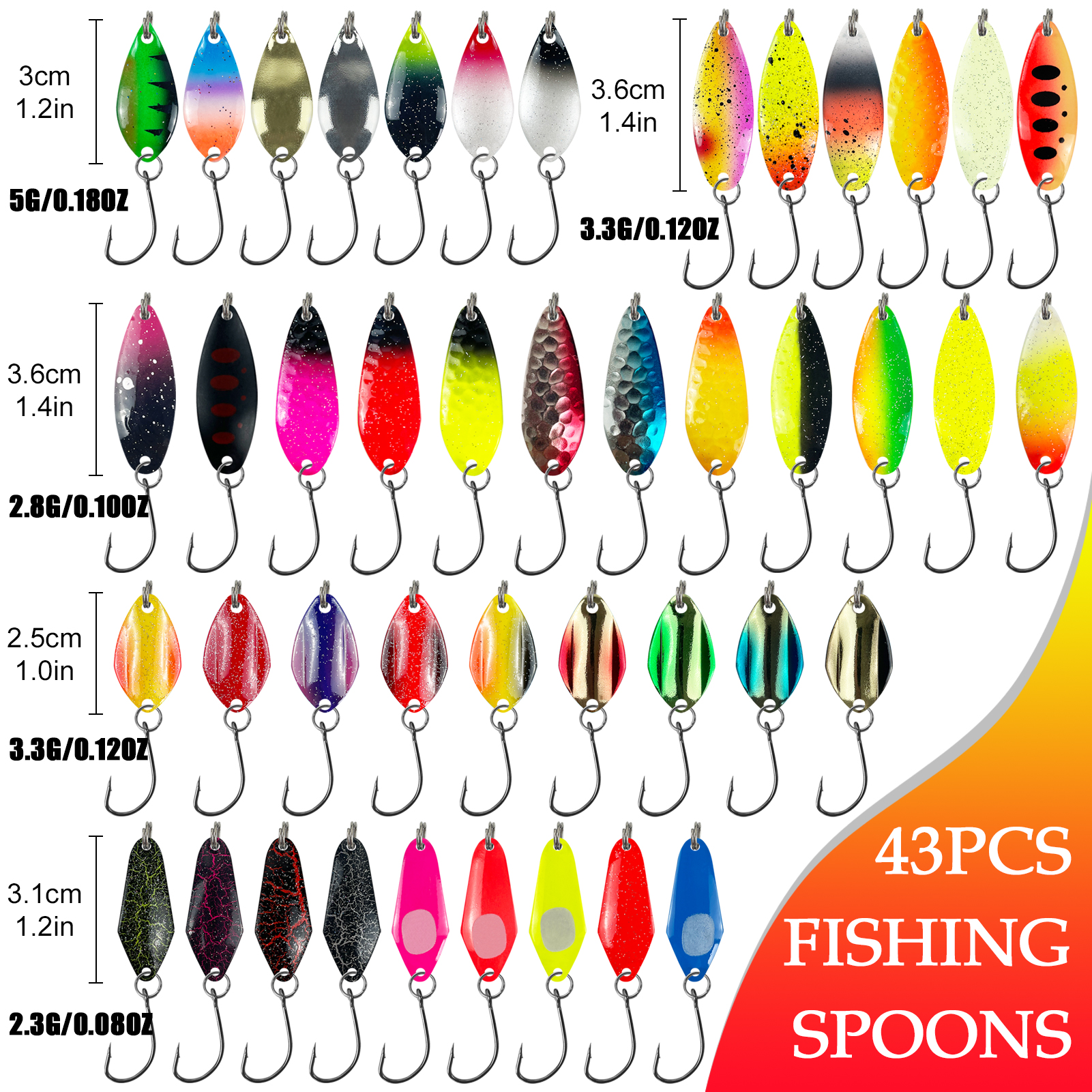 FREE FISHER 43pcs/Lot Fishing Spoon Lures with Box,Mixed Metal Spoon Spinner Trout Bait,Wobbler Casting Jigging Perch Bass Fishing Tackle