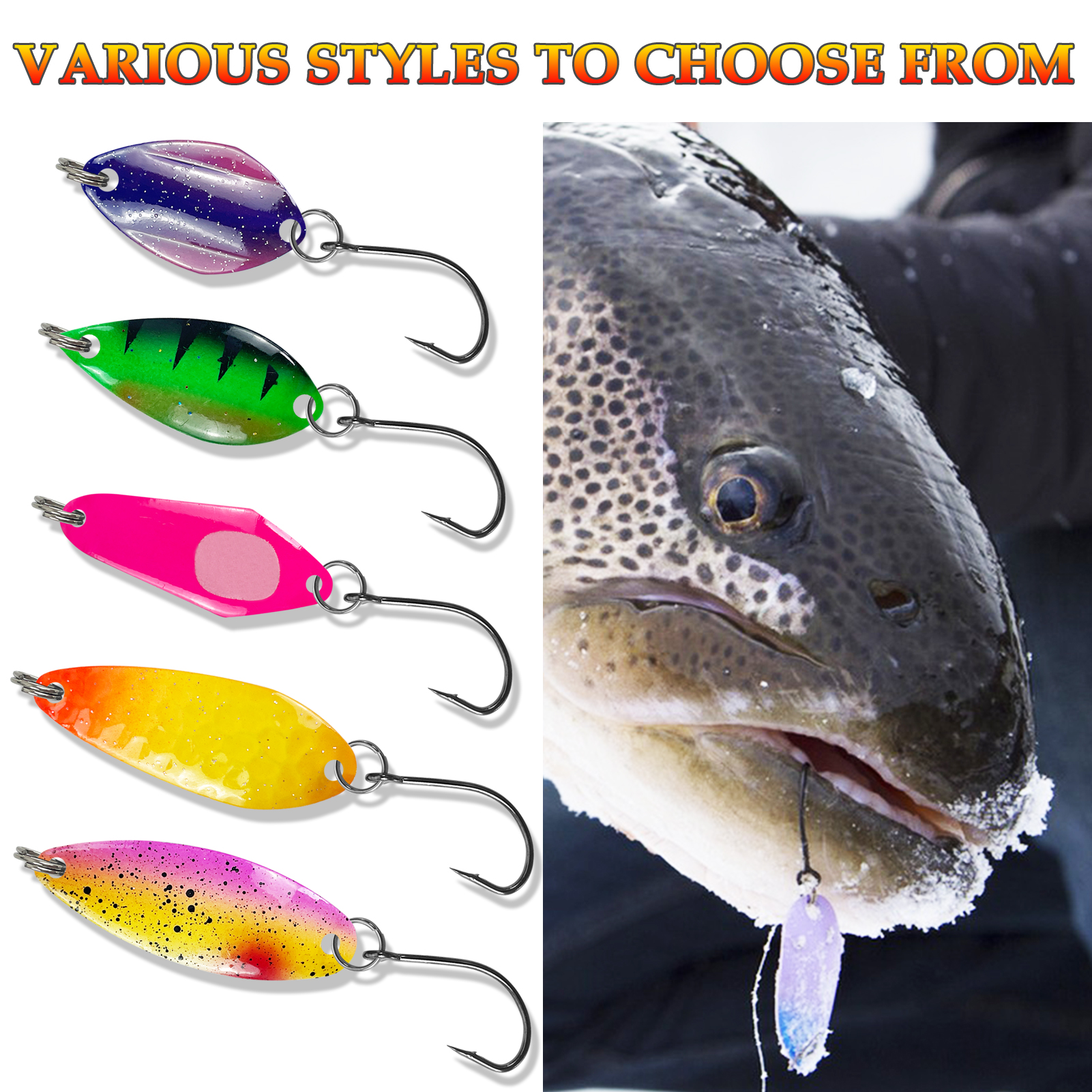 FREE FISHER 43pcs/Lot Fishing Spoon Lures with Box,Mixed Metal Spoon Spinner Trout Bait,Wobbler Casting Jigging Perch Bass Fishing Tackle