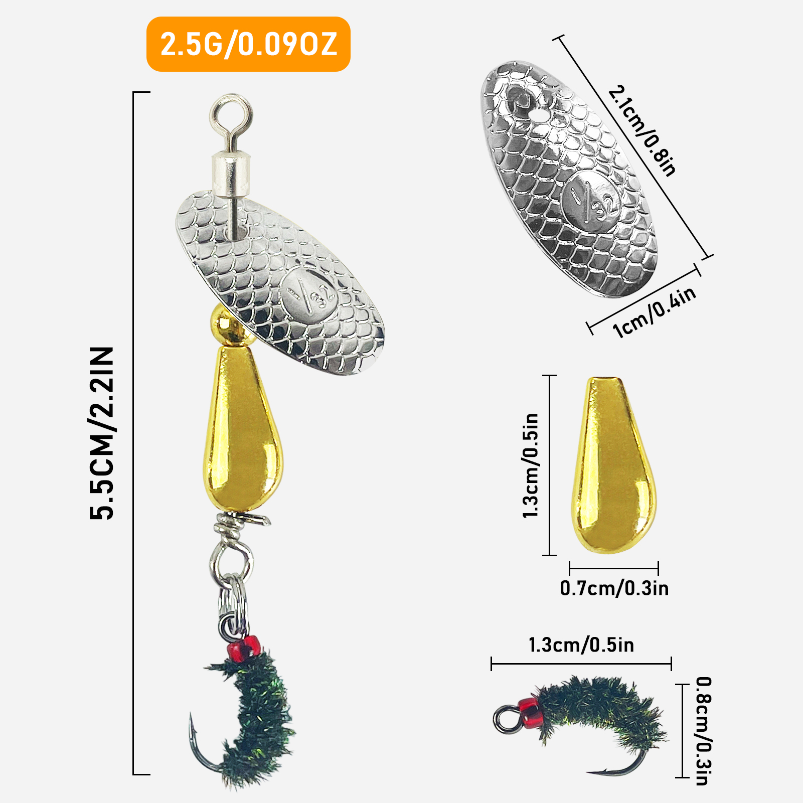 FREE FISHER 5pcs/Box Fly Fishing Trout Lures,5.5CM 2.5G Freshwater Spinner Lures,Sequins Flies Spinnerbaits for Bass Salmon Pike