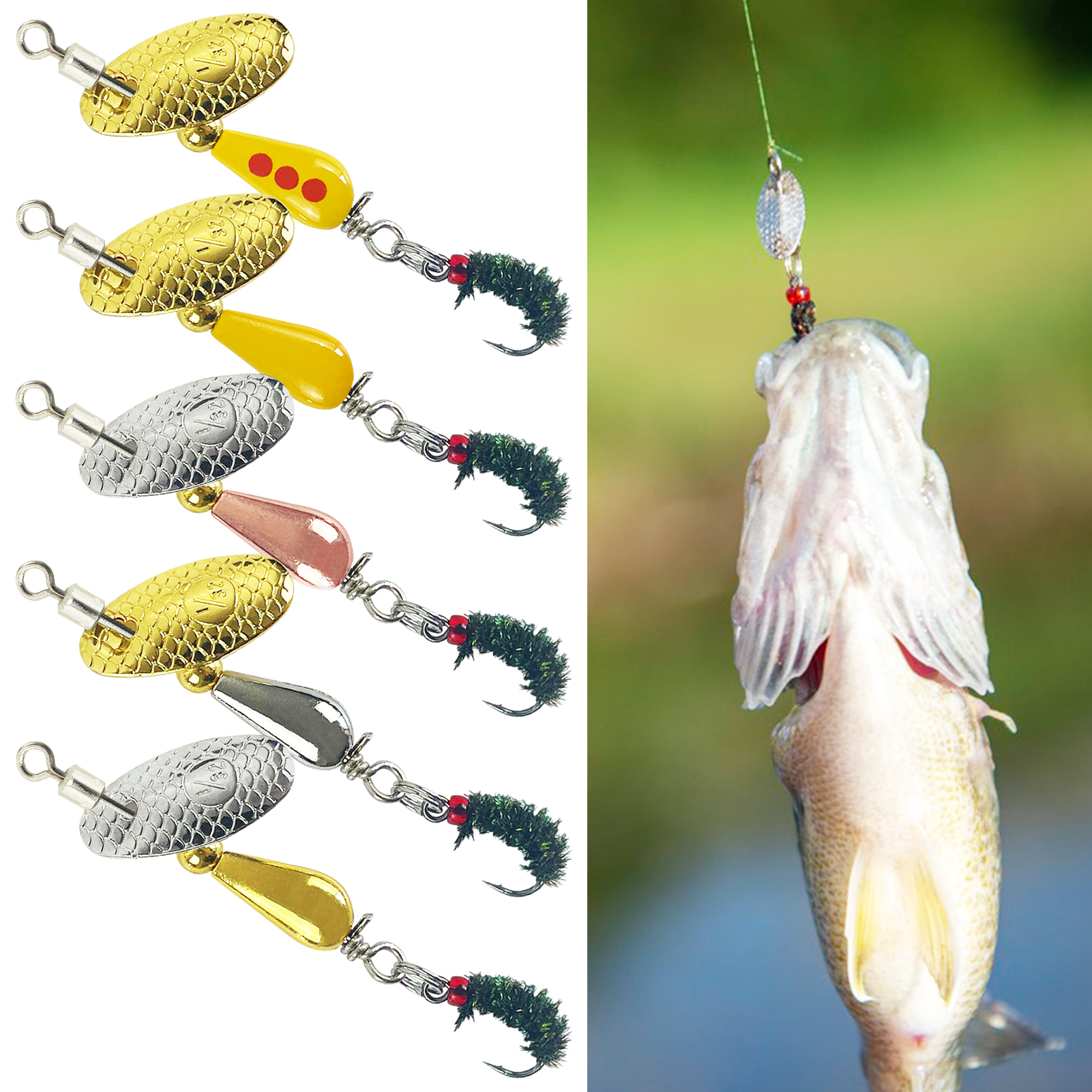 FREE FISHER 5pcs/Box Fly Fishing Trout Lures,5.5CM 2.5G Freshwater Spinner Lures,Sequins Flies Spinnerbaits for Bass Salmon Pike
