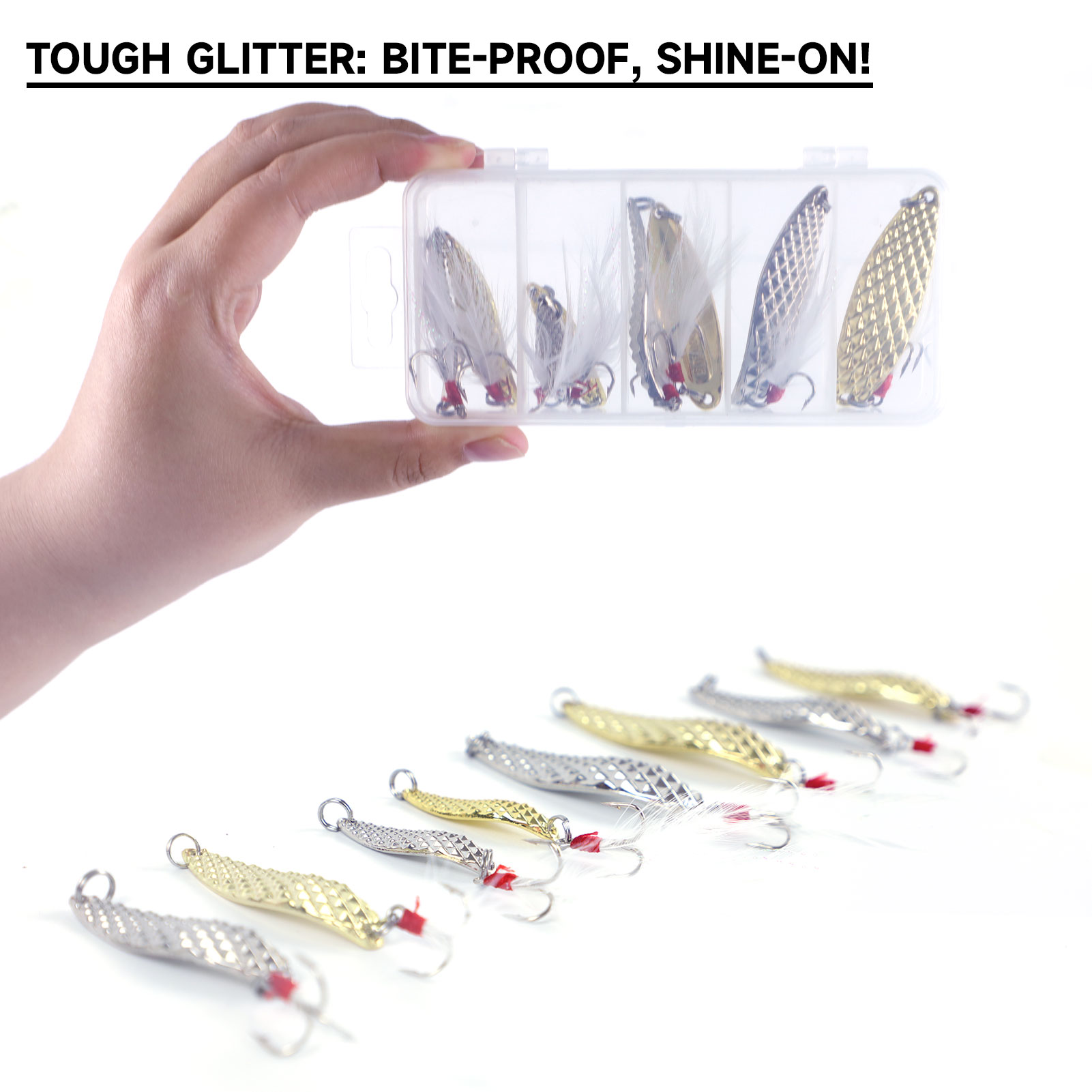 FREE FISHER Fishing Artificial VIB Lures,Spoons Metal Jigs Bait,5-20g MIxed Size Fish Lures with Treble Hook for Trout Pike Bass(Pack of 10)