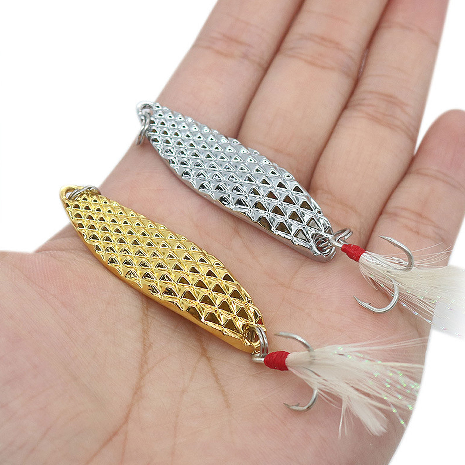 FREE FISHER Fishing Artificial VIB Lures,Spoons Metal Jigs Bait,5-20g MIxed Size Fish Lures with Treble Hook for Trout Pike Bass(Pack of 10)