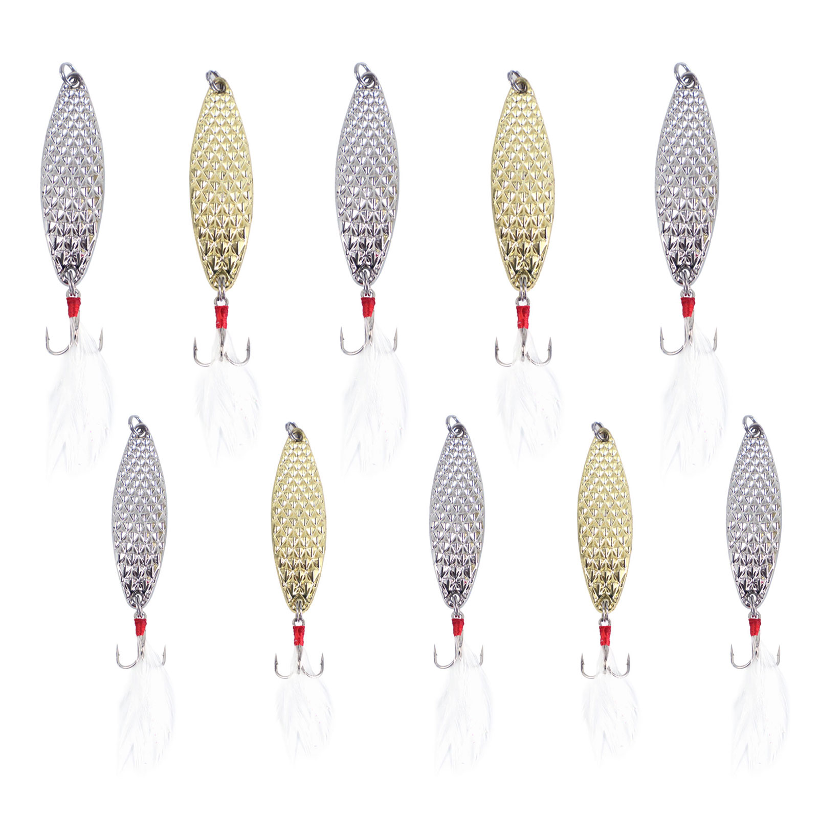 FREE FISHER Fishing Artificial VIB Lures,Spoons Metal Jigs Bait,5-20g MIxed Size Fish Lures with Treble Hook for Trout Pike Bass(Pack of 10)