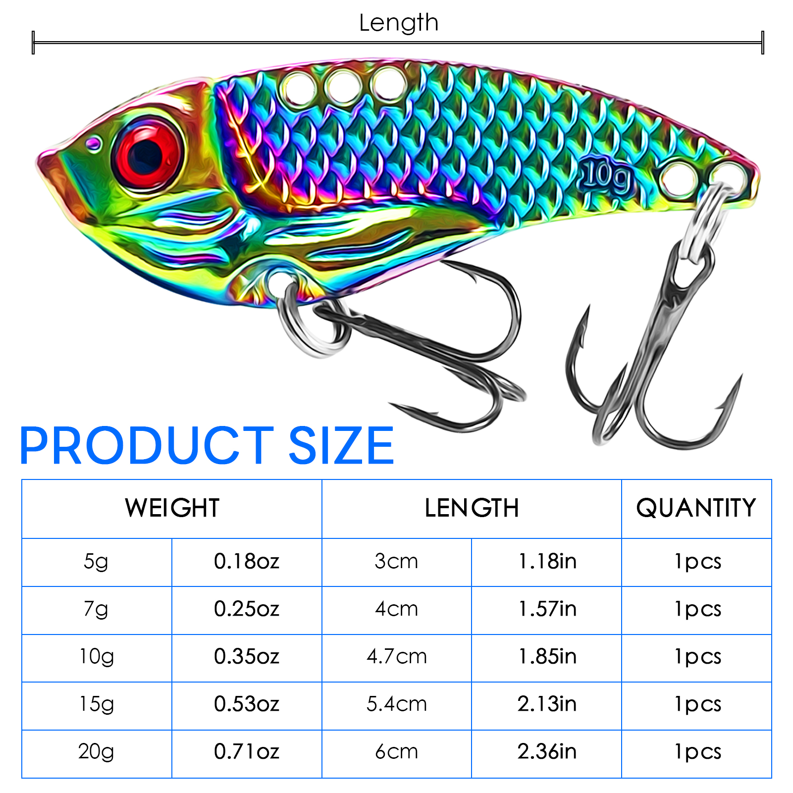 FREE FISHER Fishing VIB Lures Kit,Mixed Size 5-20g Colorful Metal Spoon Bait,Artificial Vibration Bait,Long Casting Swimbaits(Pack of 5)