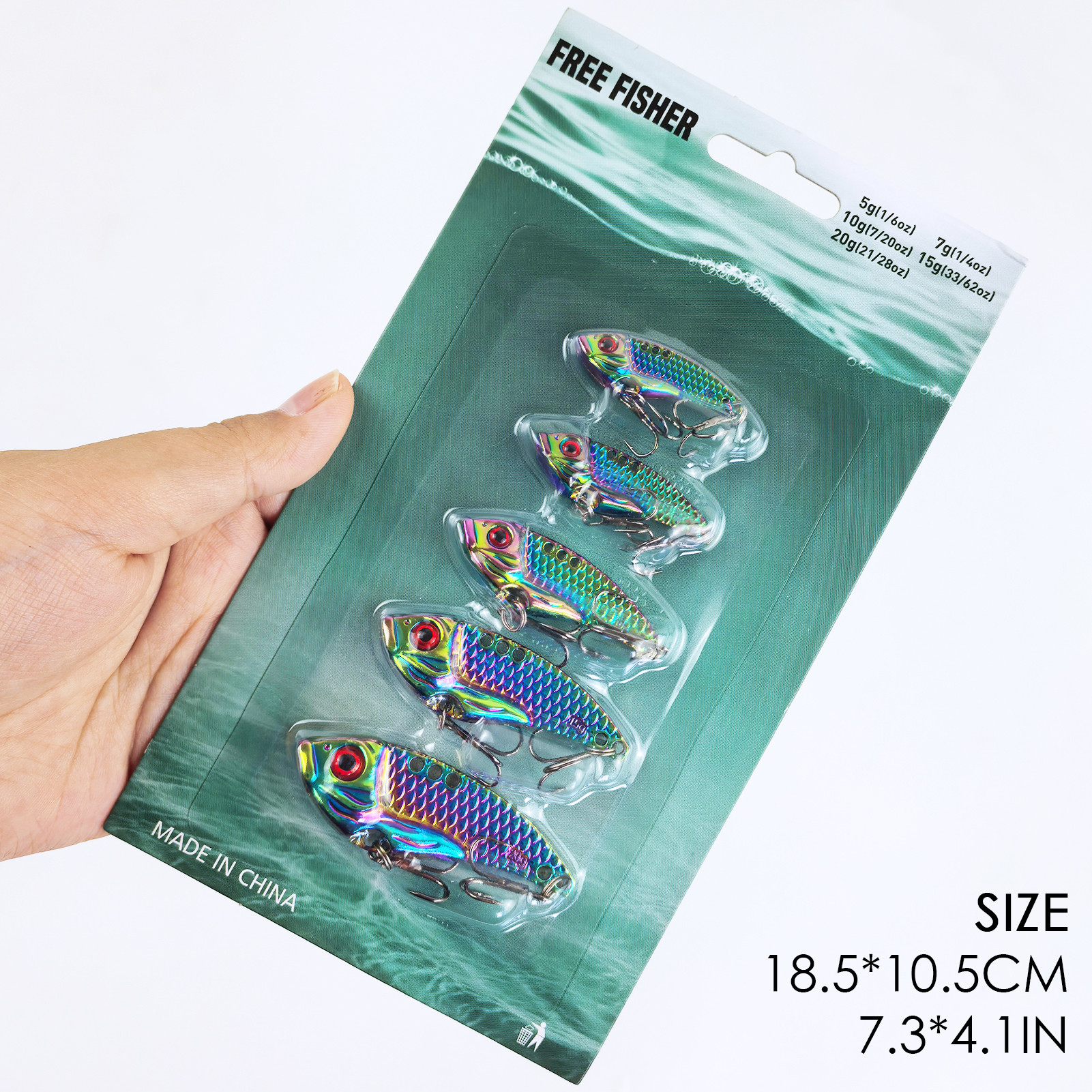 FREE FISHER Fishing VIB Lures Kit,Mixed Size 5-20g Colorful Metal Spoon Bait,Artificial Vibration Bait,Long Casting Swimbaits(Pack of 5)