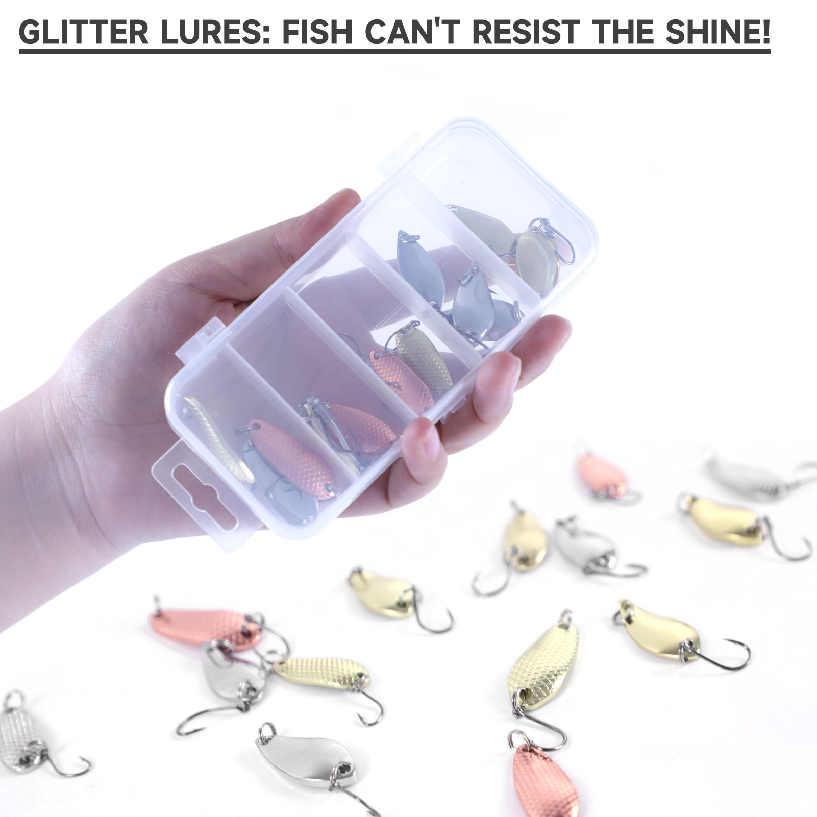 FREE FISHER Trout Fishing Spoon Lures,2.5g 3.5g 5g Mixed Metal Spinnerbaits Single Hook,Casting Spoon Hard Baits for Bass Perch(Pack of 15)