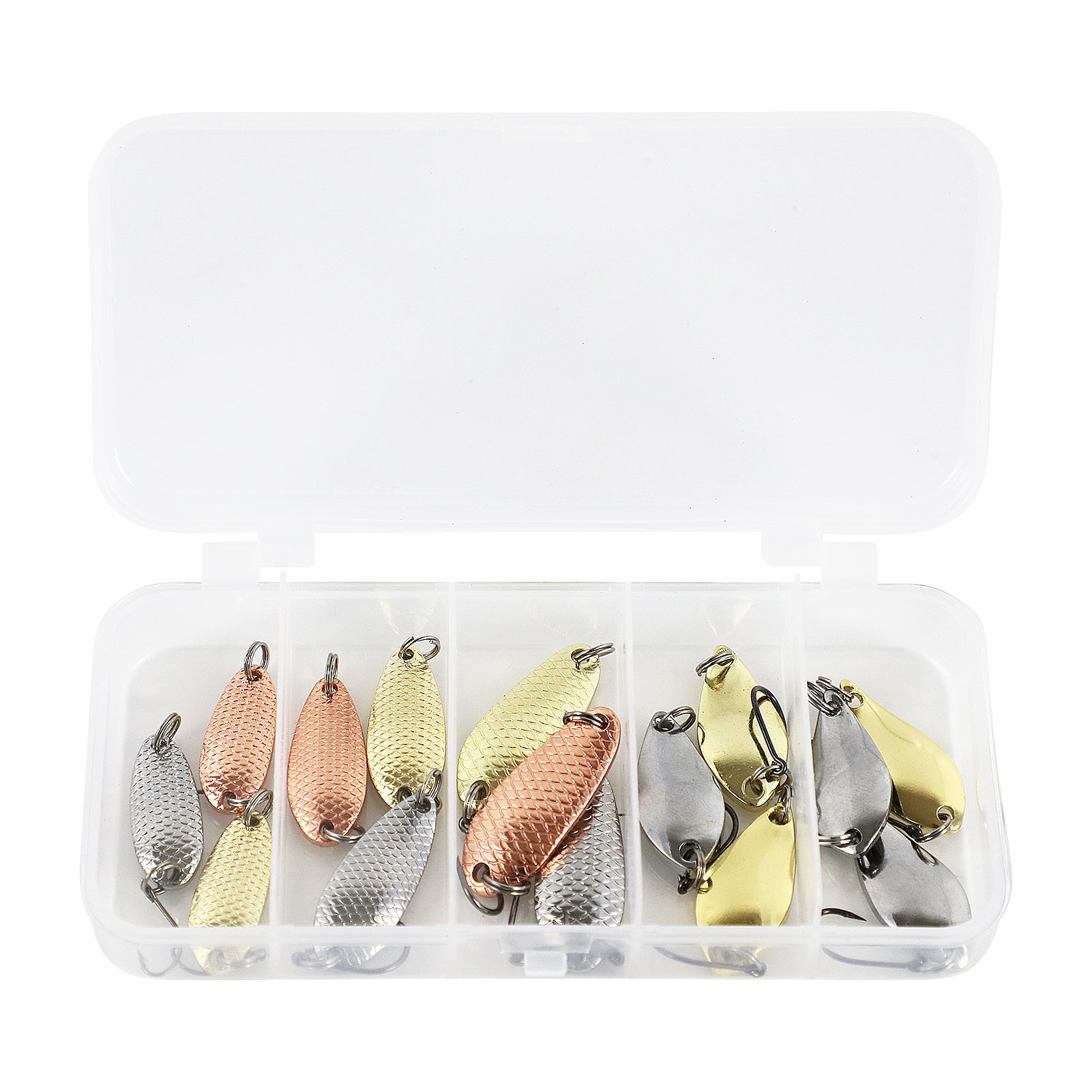 FREE FISHER Trout Fishing Spoon Lures,2.5g 3.5g 5g Mixed Metal Spinnerbaits Single Hook,Casting Spoon Hard Baits for Bass Perch(Pack of 15)