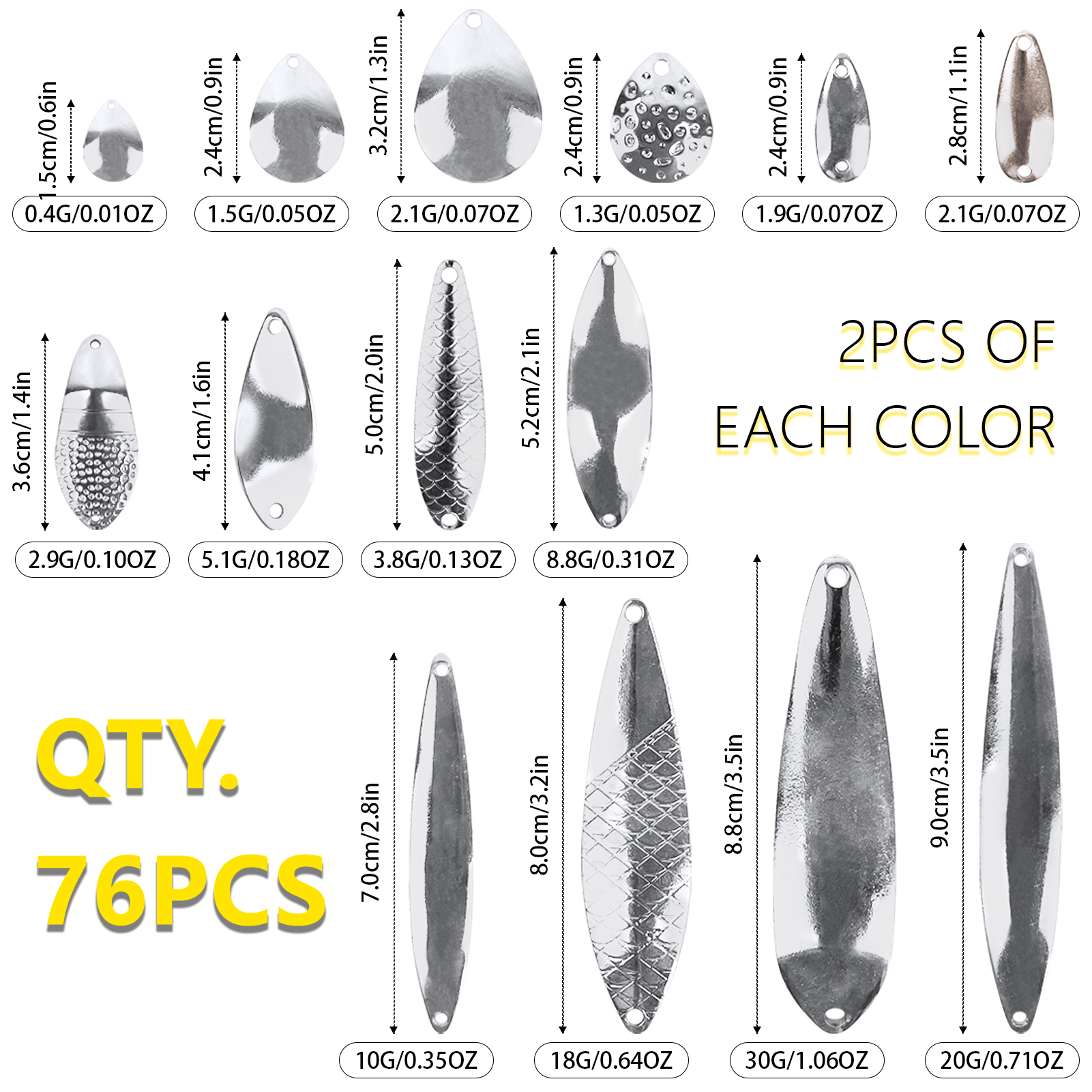 FREE FISHER 76pcs/Box Metal Sequins Fishing Spoon Lures Accessories,Spinner Blades Baits,DIY Fishing Rigs,Making Lures Supplies for Freshwater/Saltwater