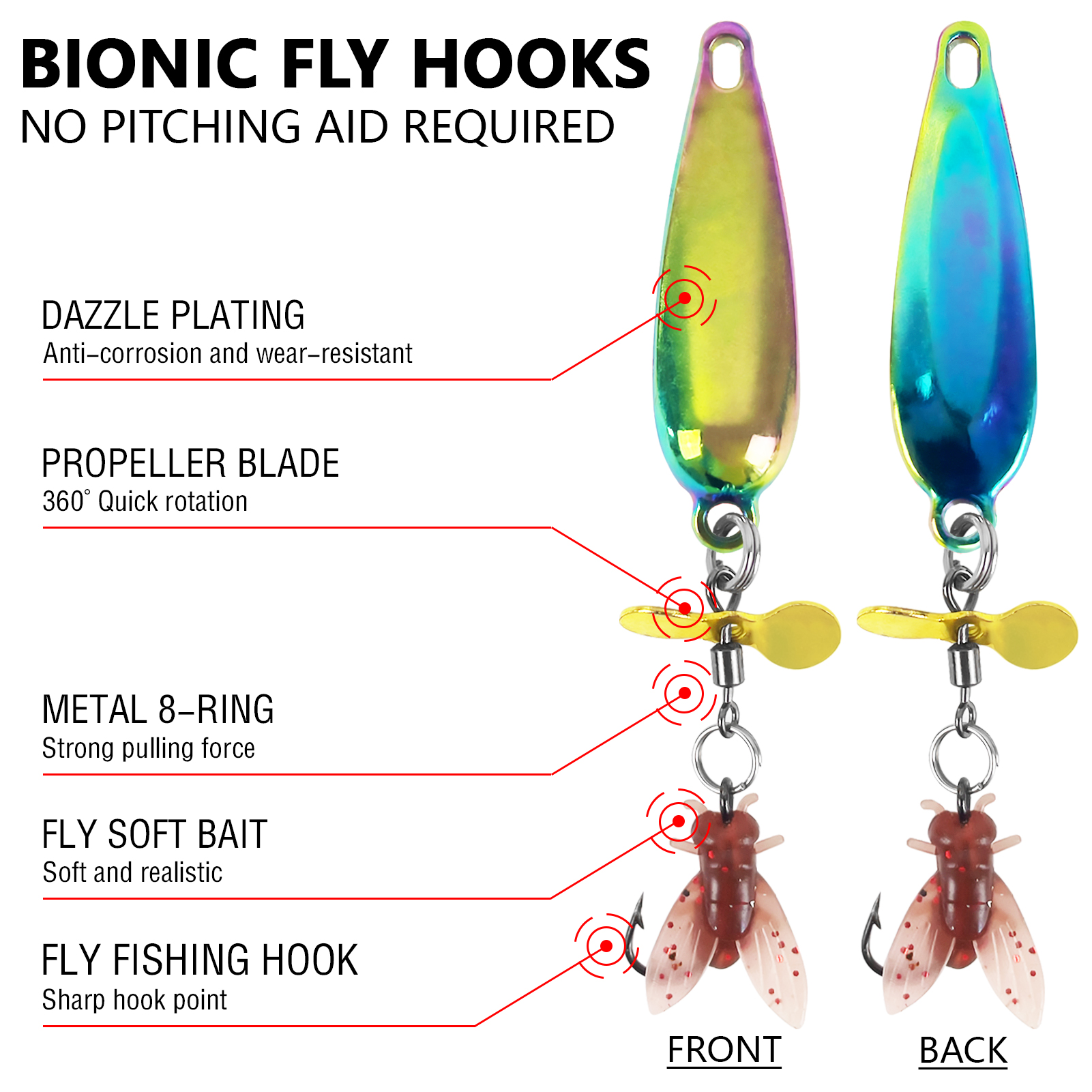 FREE FISHER Fishing Composite Spoon Baits,15pcs/Box Metal Bladed Spinnerbaits,Casting Rotation Spoons Soft Flies Spinner Lures