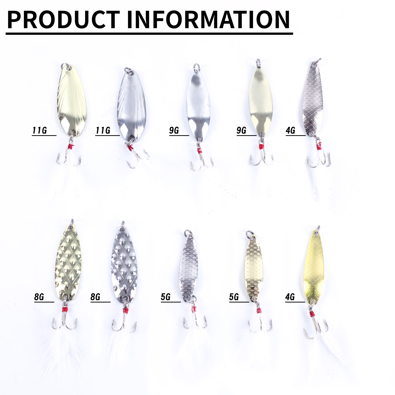 FREE FISHER Fishing Artificial VIB Lures,Spoons Metal Jigs Bait,5-20g MIxed Size Fish Lures with Treble Hook for Trout Pike Bass(Pack of 10)