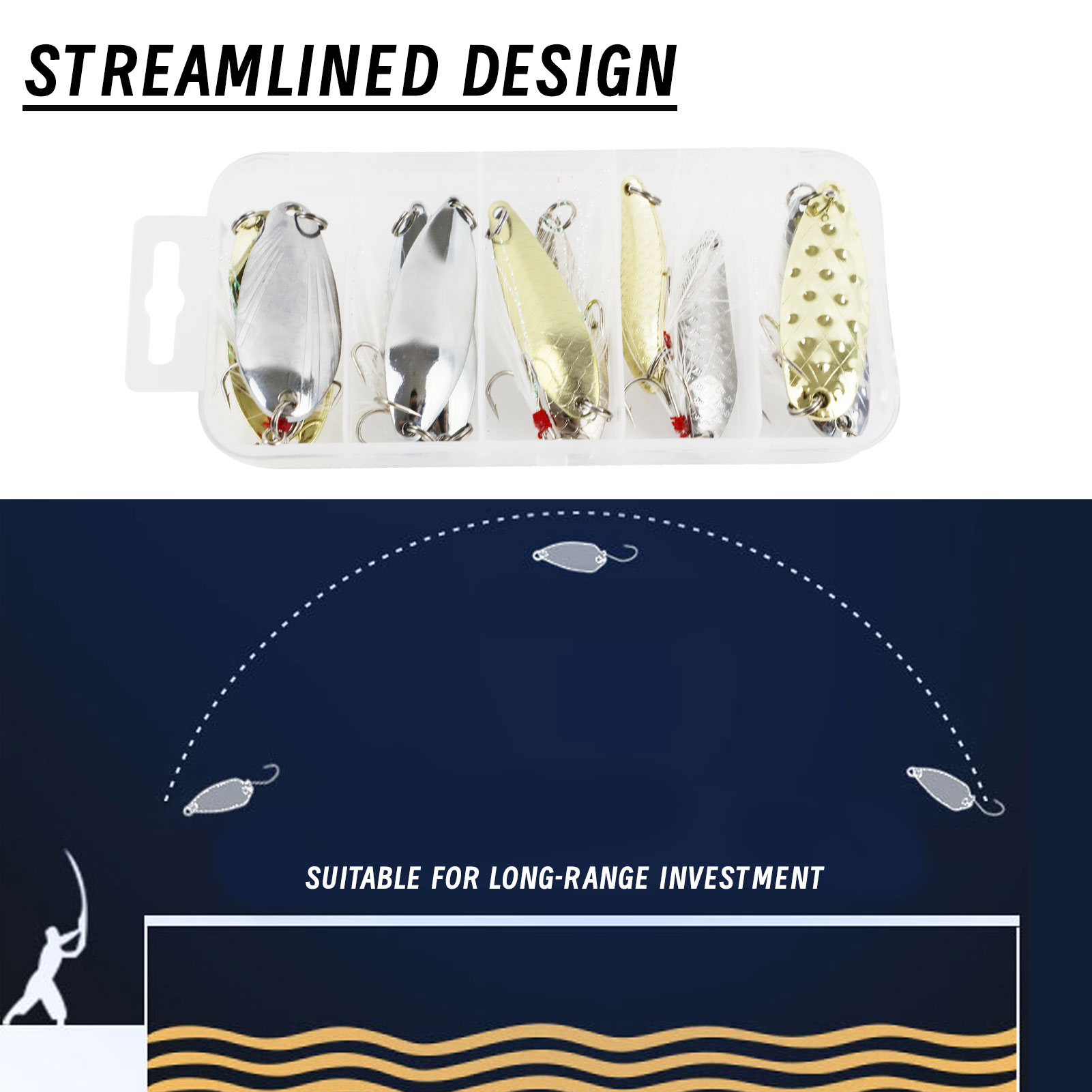 FREE FISHER Fishing Artificial VIB Lures,Spoons Metal Jigs Bait,5-20g MIxed Size Fish Lures with Treble Hook for Trout Pike Bass(Pack of 10)