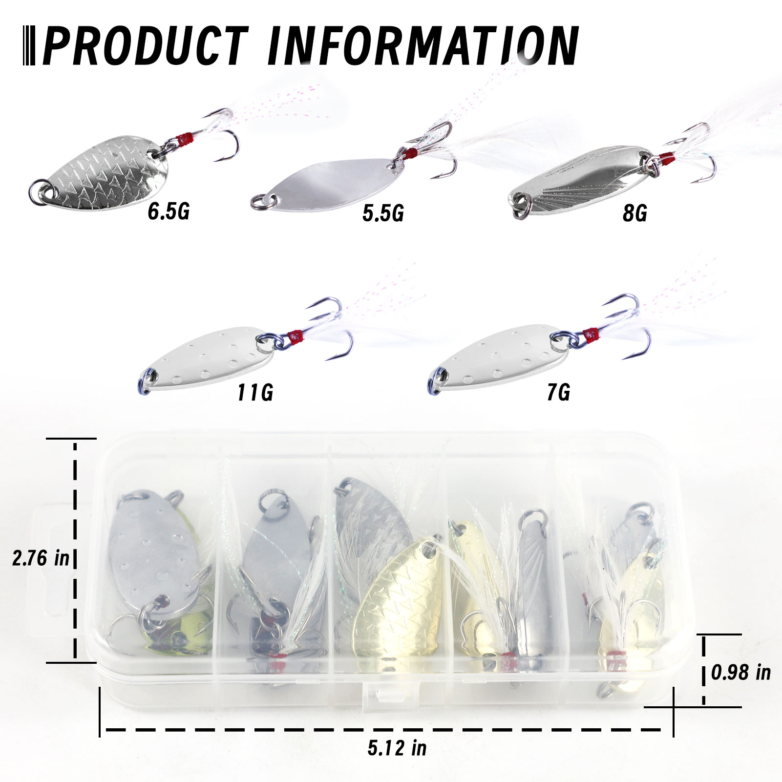 FREE FISHER Fishing Artificial VIB Lures,Spoons Metal Jigs Bait,5-20g MIxed Size Fish Lures with Treble Hook for Trout Pike Bass(Pack of 10)