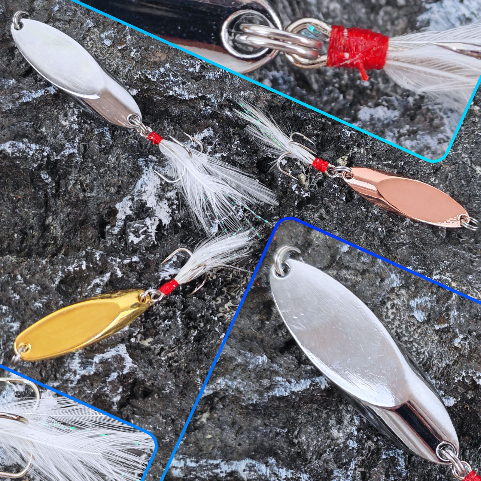 FREE FISHER Trout Fishing Spoon Lures Kit,12pcs/Box Metal Sequins Artificial Bait,Casting Noise Paillette Spinner Lures Feather Hooks
