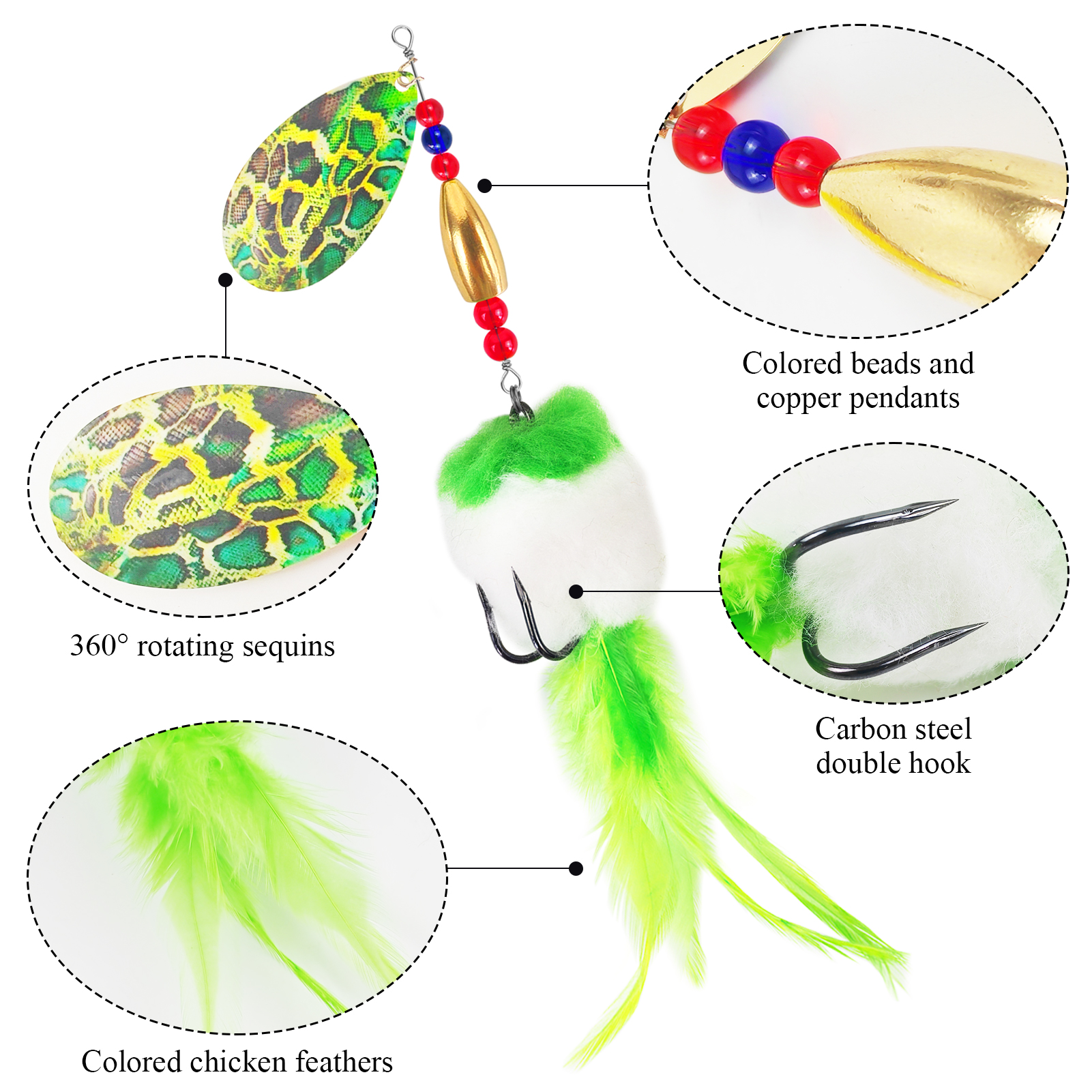 FREE FISHER 3pcs/Lot Rooster Tail Fishing Lures,37g 23cm Metal Spinnerbait Feather Hook,18cm 16.5g Spinner Spoon Lures for Bass Musky Pike,Fishing Tackle Box