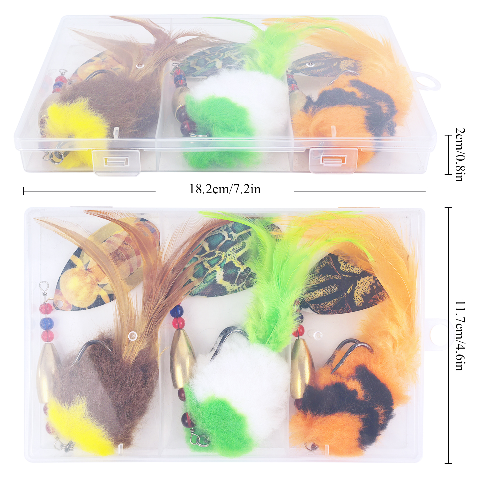 FREE FISHER 3pcs/Lot Rooster Tail Fishing Lures,37g 23cm Metal Spinnerbait Feather Hook,18cm 16.5g Spinner Spoon Lures for Bass Musky Pike,Fishing Tackle Box