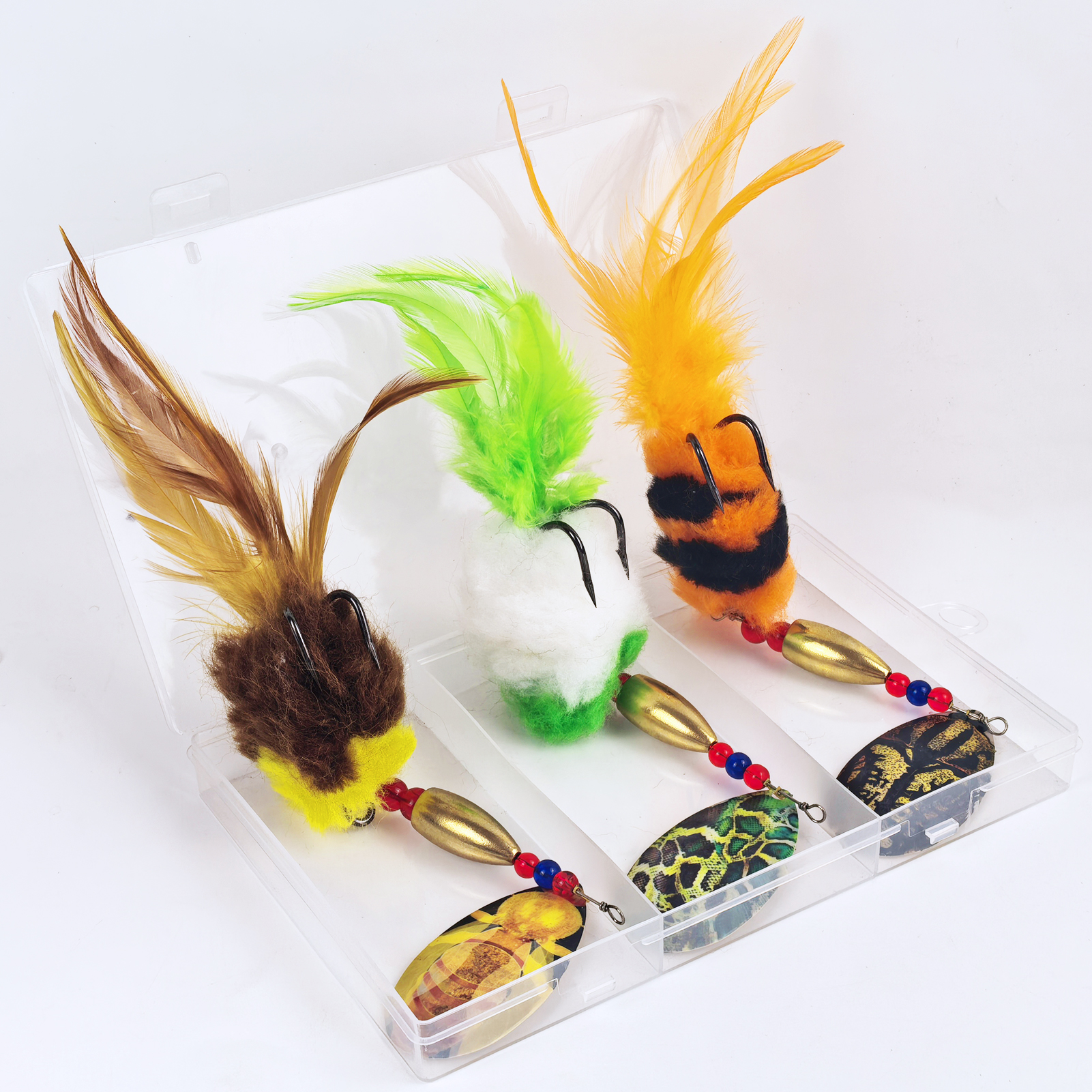 FREE FISHER 3pcs/Lot Rooster Tail Fishing Lures,37g 23cm Metal Spinnerbait Feather Hook,18cm 16.5g Spinner Spoon Lures for Bass Musky Pike,Fishing Tackle Box