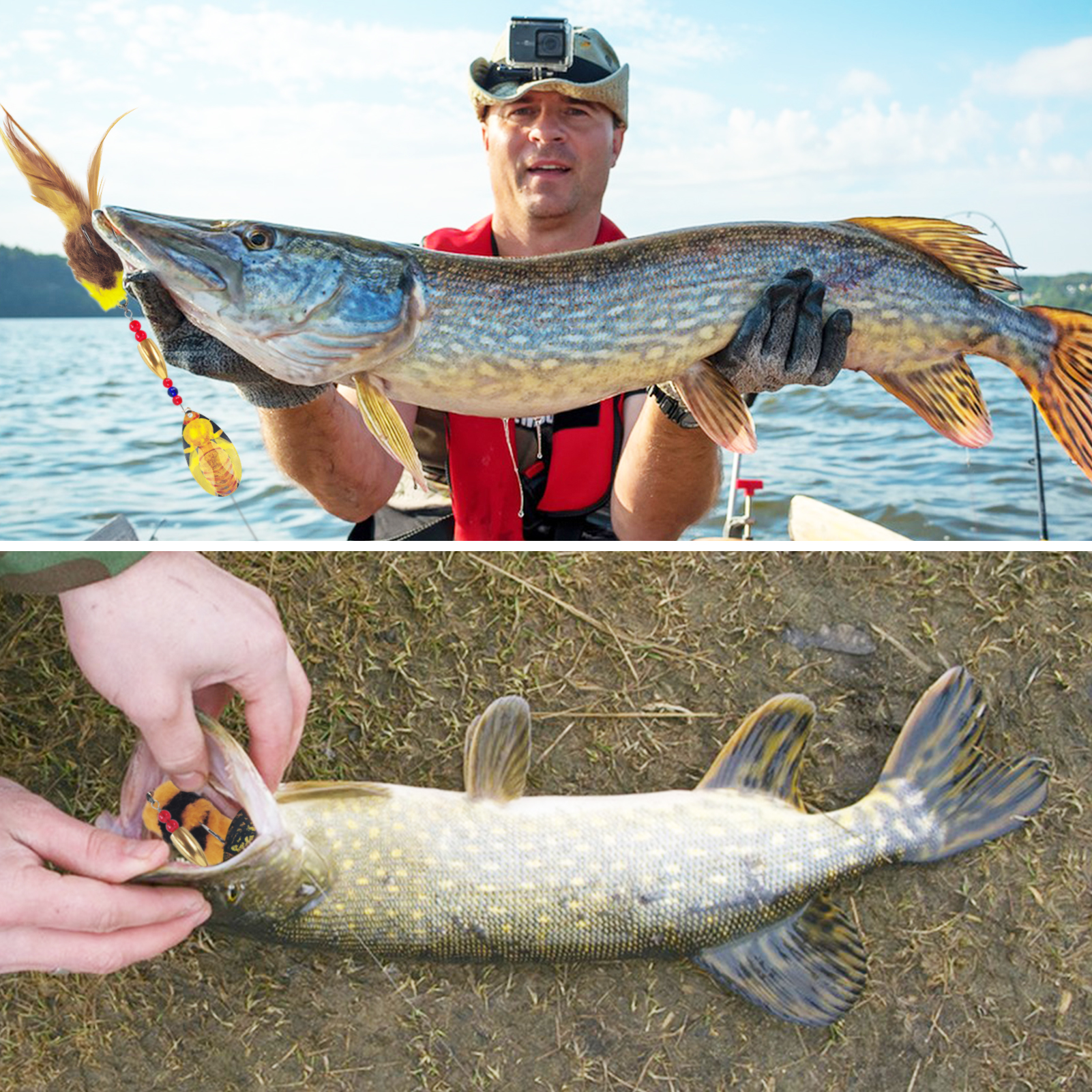 FREE FISHER 3pcs/Lot Rooster Tail Fishing Lures,37g 23cm Metal Spinnerbait Feather Hook,18cm 16.5g Spinner Spoon Lures for Bass Musky Pike,Fishing Tackle Box