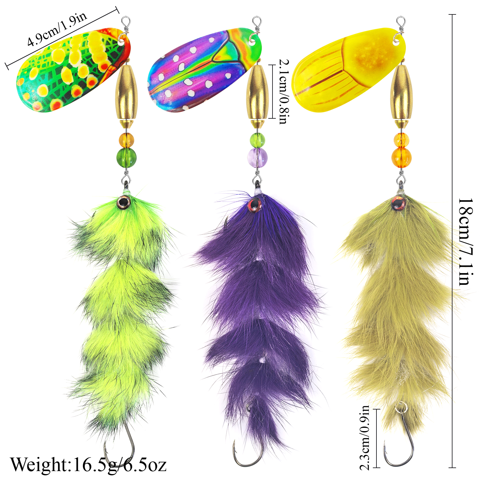 FREE FISHER 3pcs/Lot Rooster Tail Fishing Lures,37g 23cm Metal Spinnerbait Feather Hook,18cm 16.5g Spinner Spoon Lures for Bass Musky Pike,Fishing Tackle Box