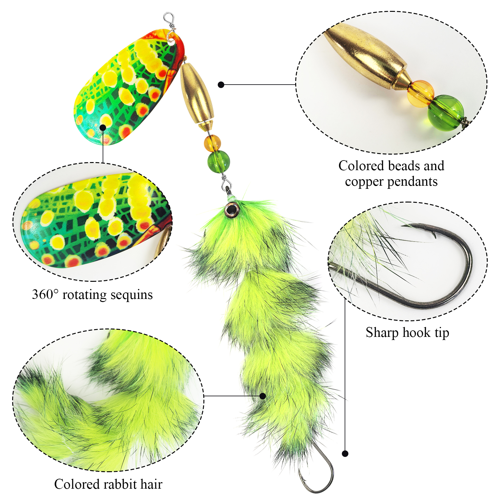 FREE FISHER 3pcs/Lot Rooster Tail Fishing Lures,37g 23cm Metal Spinnerbait Feather Hook,18cm 16.5g Spinner Spoon Lures for Bass Musky Pike,Fishing Tackle Box