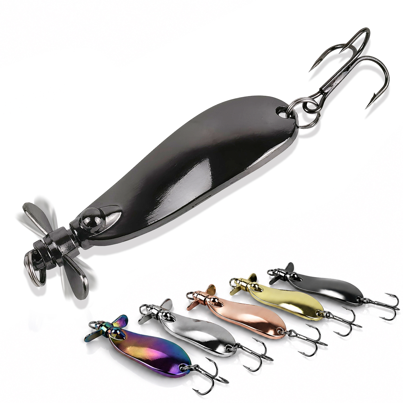 FREE FISHER 5pcs/Box Fishing Spoon Lures Kit,9g 4cm /15g 6cm Metal Blade Spinnerbaits,Zinc Alloy Propeller Noise Sinking Sequin Baits
