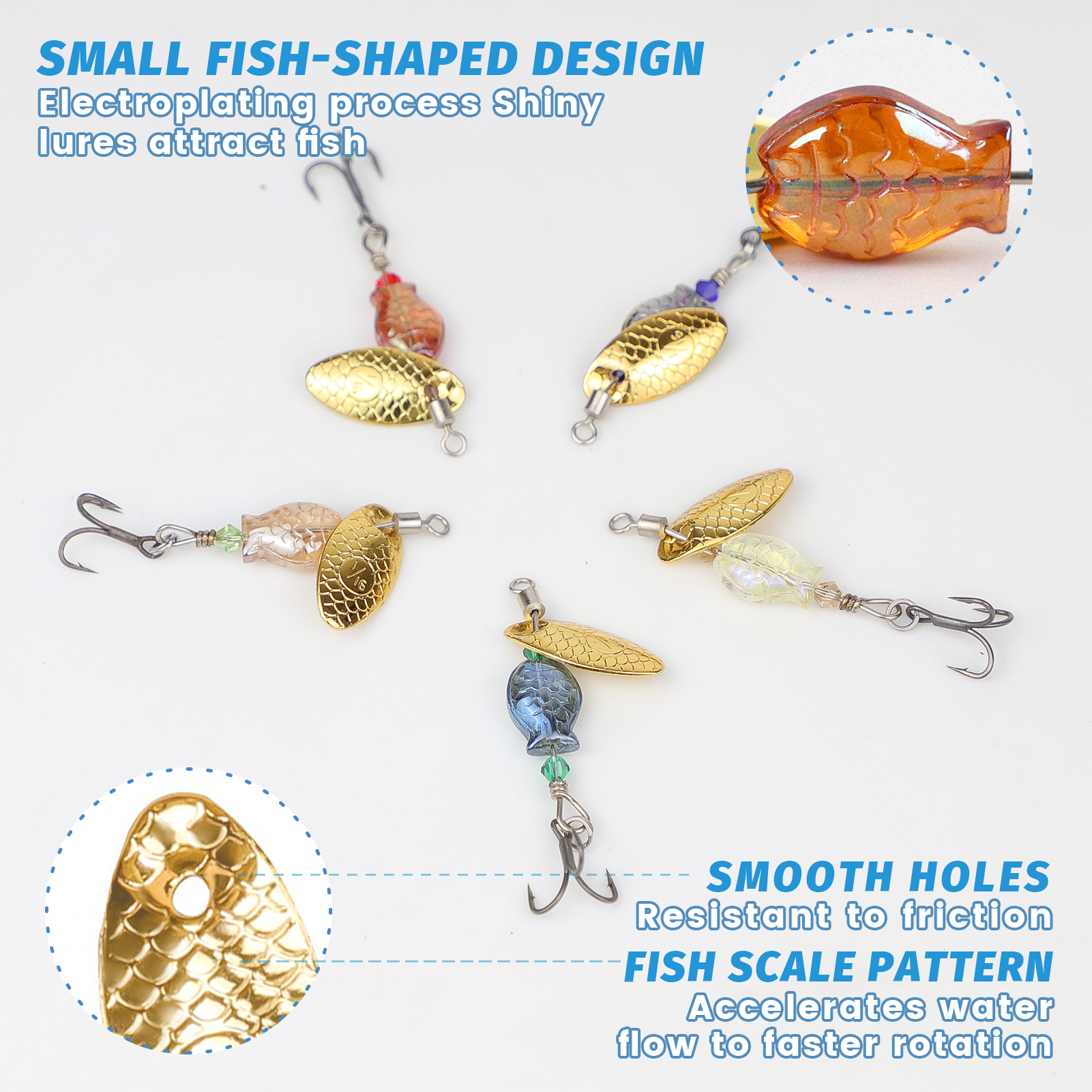 FREE FISHER 5pcs/Box Metal Blade Rotating Spinnerbaits,4cm 2.7g Fishing Spinner Lure,Bionic Fish Treble Hook Bait for Bass Trout