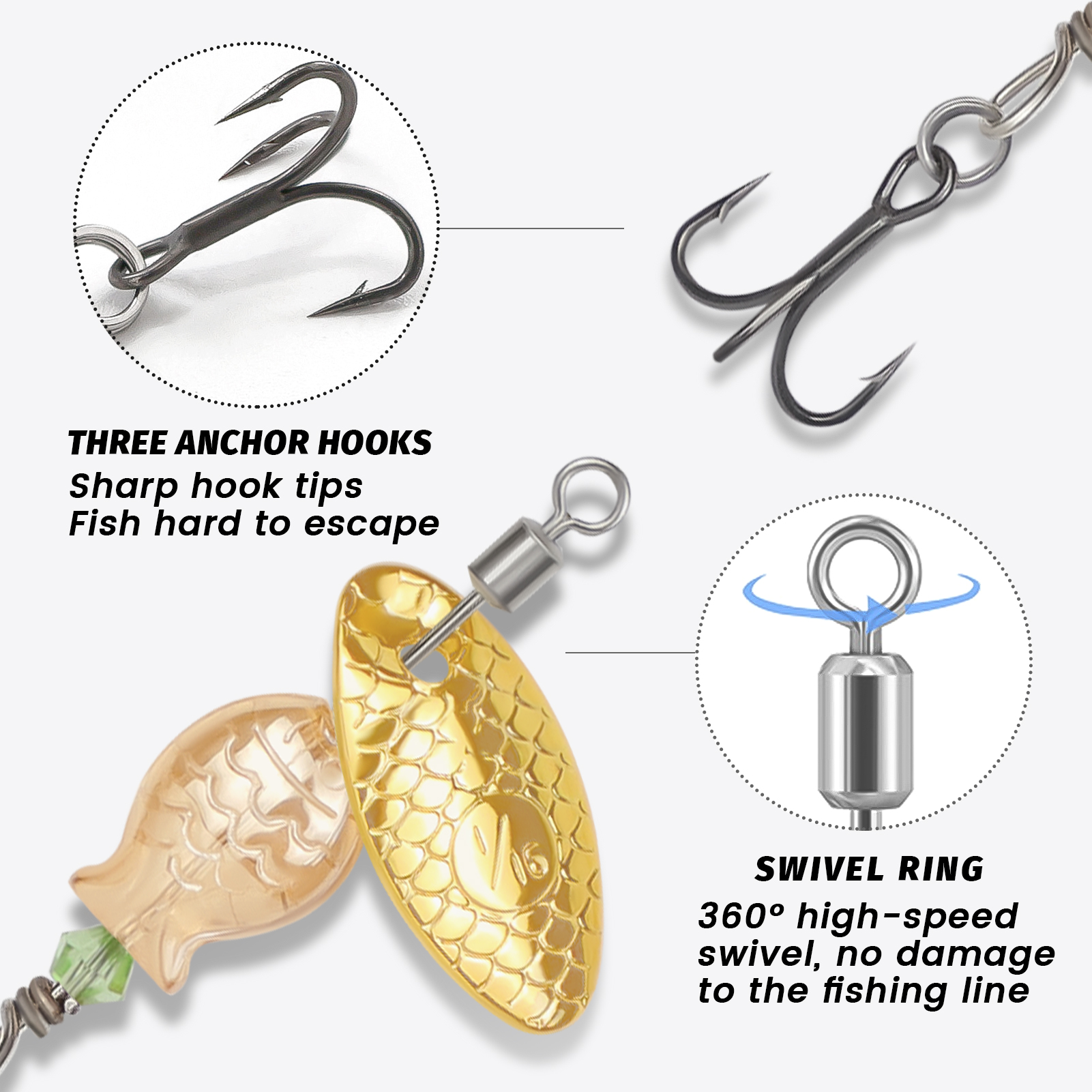 FREE FISHER 5pcs/Box Metal Blade Rotating Spinnerbaits,4cm 2.7g Fishing Spinner Lure,Bionic Fish Treble Hook Bait for Bass Trout