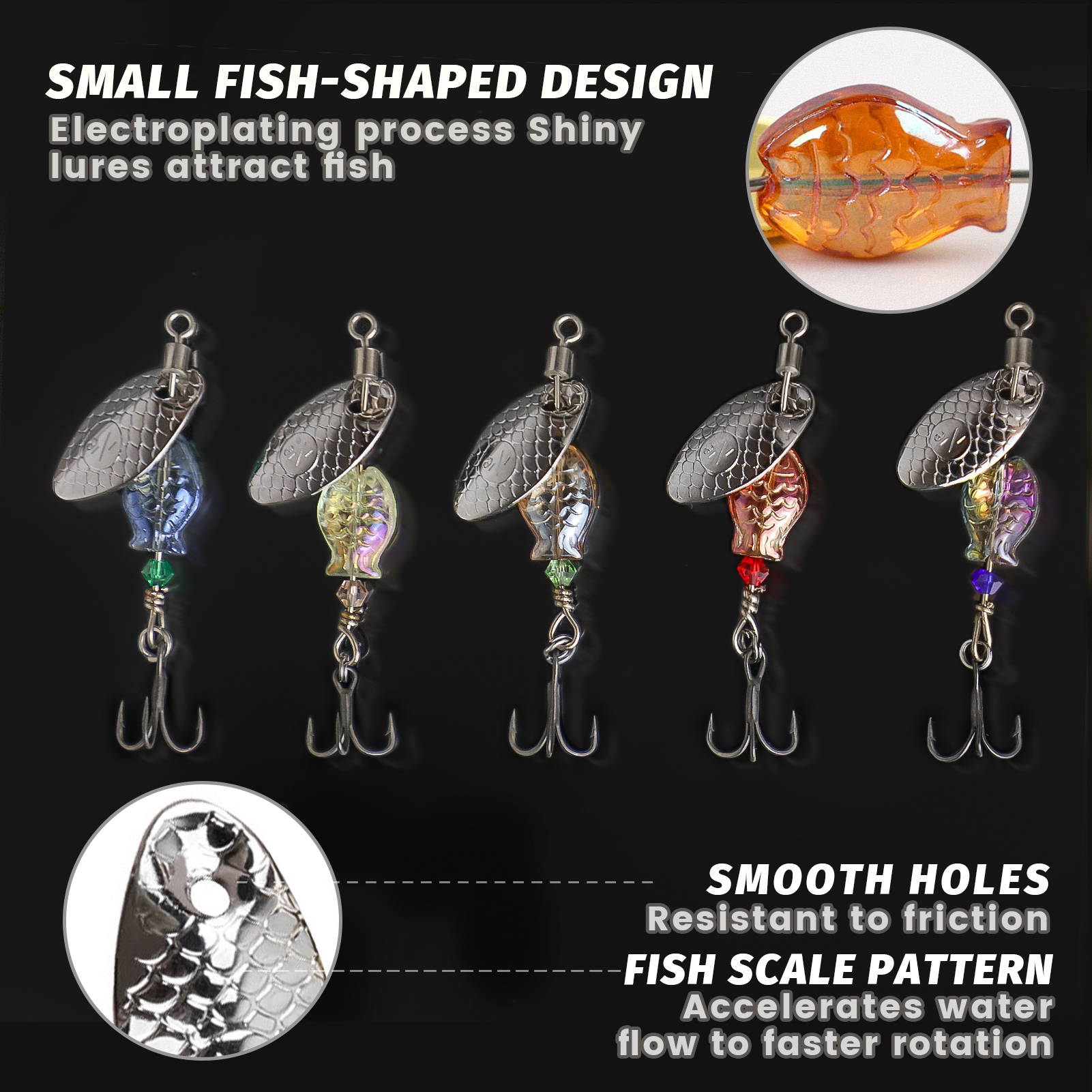 FREE FISHER 5pcs/Box Metal Blade Rotating Spinnerbaits,4cm 2.7g Fishing Spinner Lure,Bionic Fish Treble Hook Bait for Bass Trout
