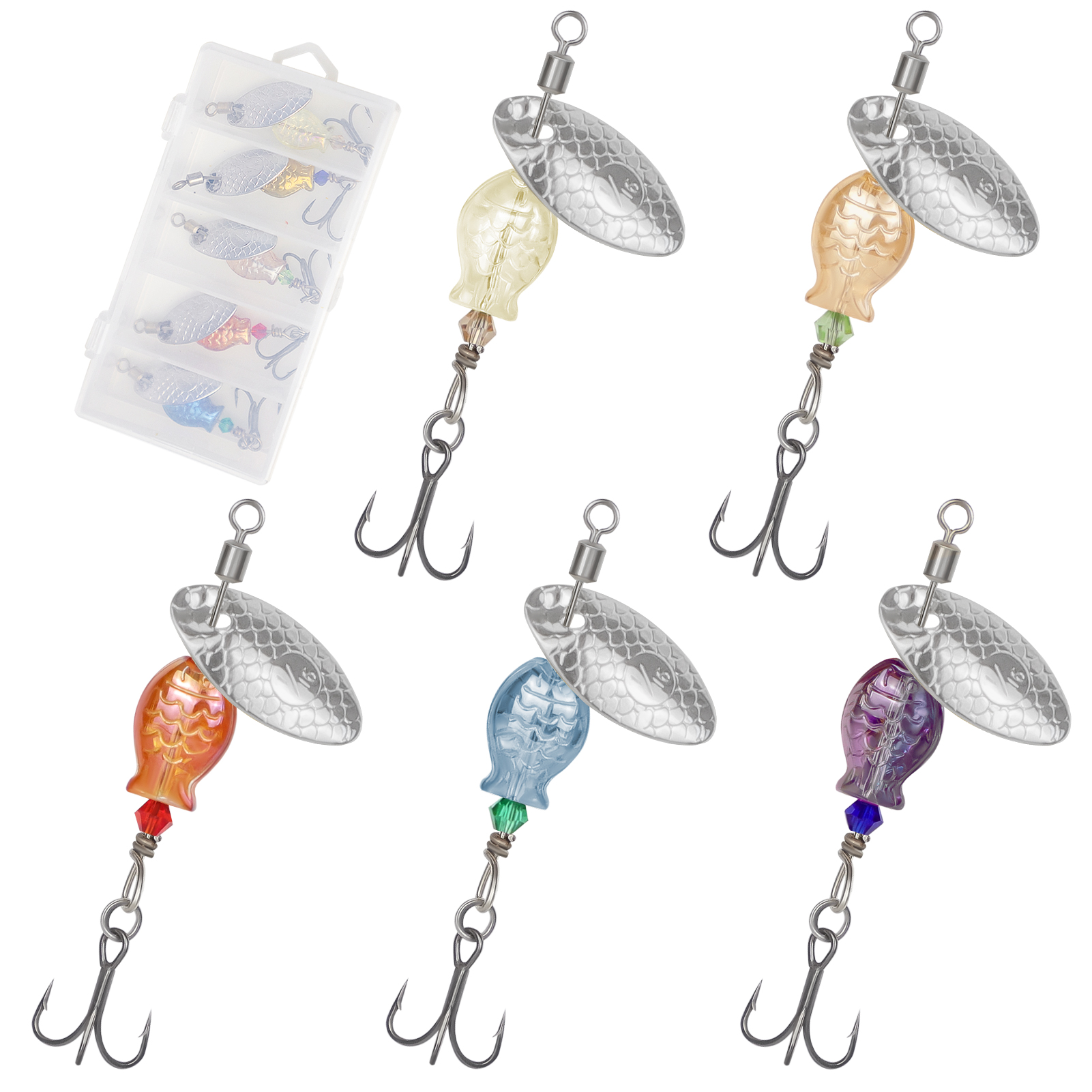FREE FISHER 5pcs/Box Metal Blade Rotating Spinnerbaits,4cm 2.7g Fishing Spinner Lure,Bionic Fish Treble Hook Bait for Bass Trout