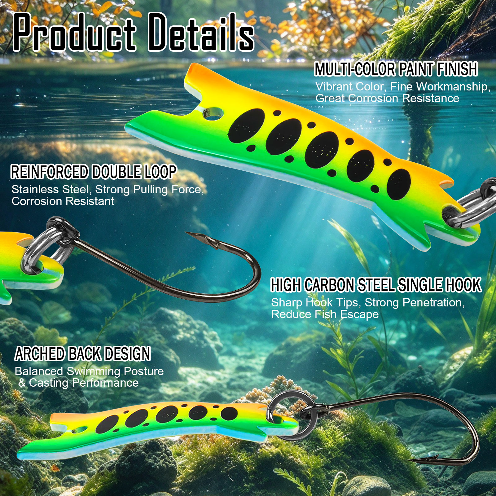 FREE FISHER 10pcs/Box Metal Spoon Lures Kit,1.2g-2.6g Colorful Ice Fishing Jig Bait with Single Hook,Trout Bass Perch Swimbaits