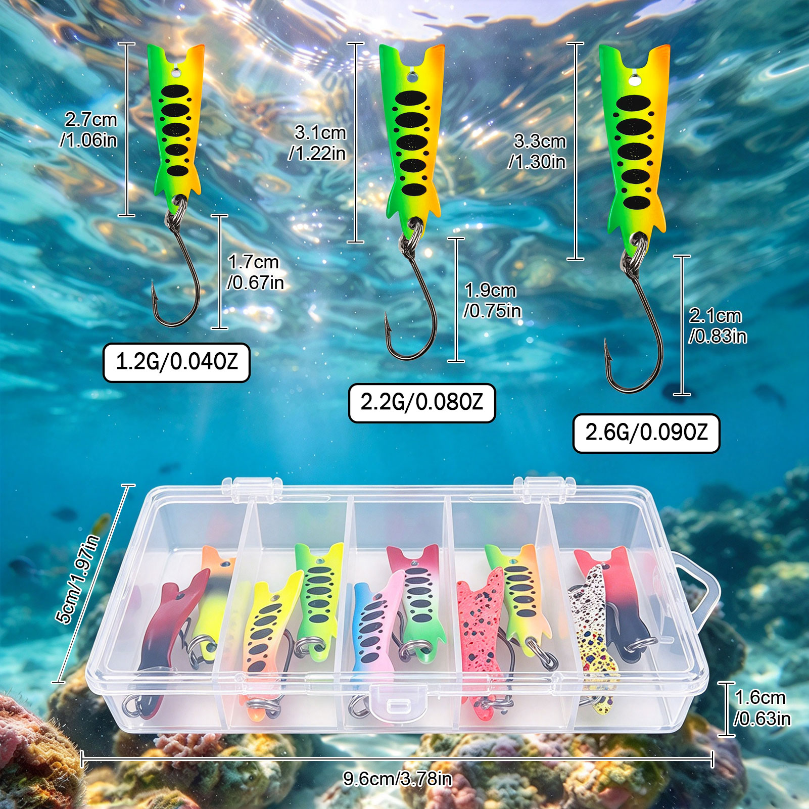 FREE FISHER 10pcs/Box Metal Spoon Lures Kit,1.2g-2.6g Colorful Ice Fishing Jig Bait with Single Hook,Trout Bass Perch Swimbaits