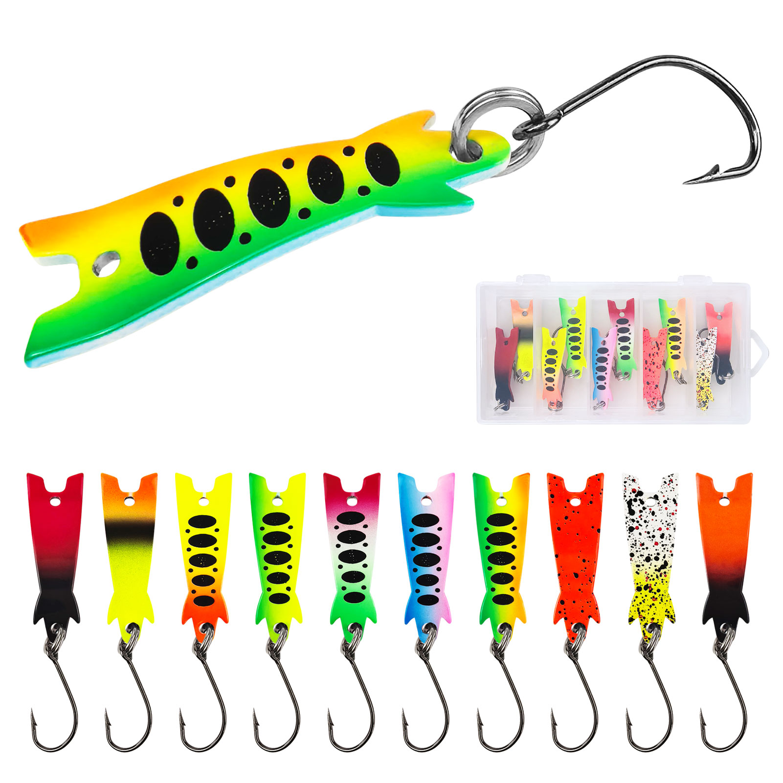 FREE FISHER 10pcs/Box Metal Spoon Lures Kit,1.2g-2.6g Colorful Ice Fishing Jig Bait with Single Hook,Trout Bass Perch Swimbaits