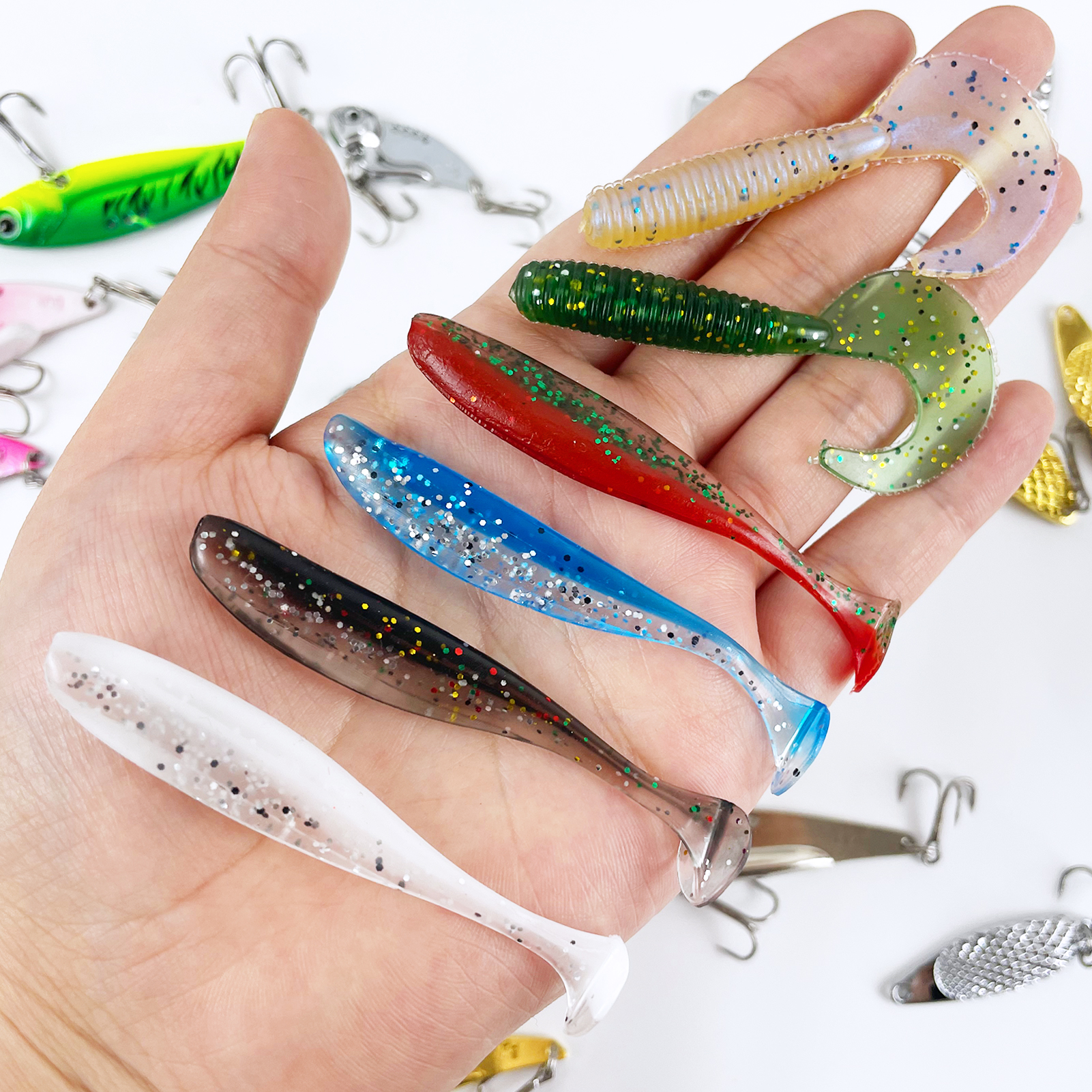 FREE FISHER Fishing Metal VIB Lure Kit,159pcs/Lot Sinking Wobbler Vibration Baits,Hard Lures Jig Hooks,Soft Worms Fishing Tools