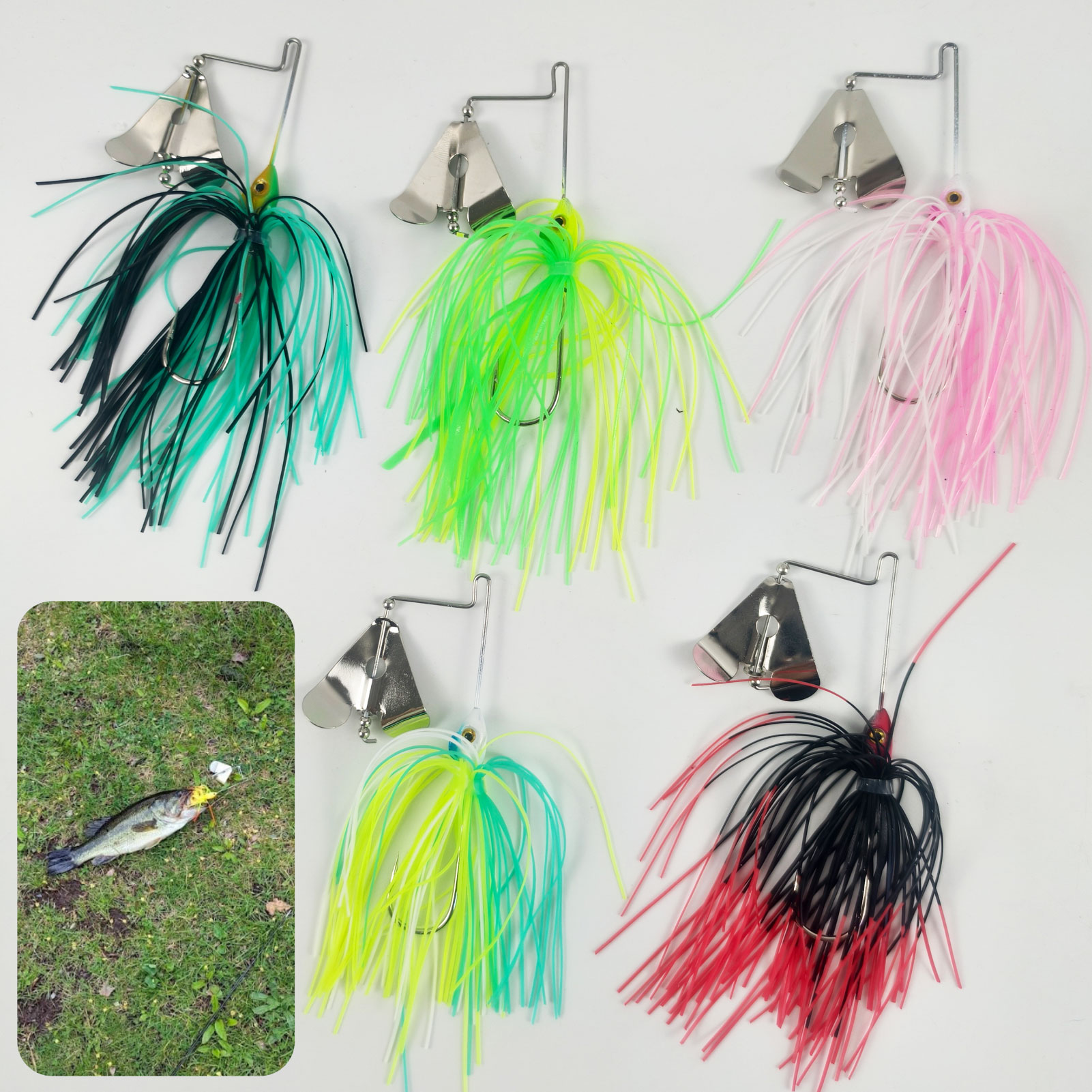 FREE FISHER 5pcs/Lot Fishing Buzzbaits,Metal Spinnerbaits with Rotating Blades,Rubber Skirt Artificial Baits Lures for Pike/Bass