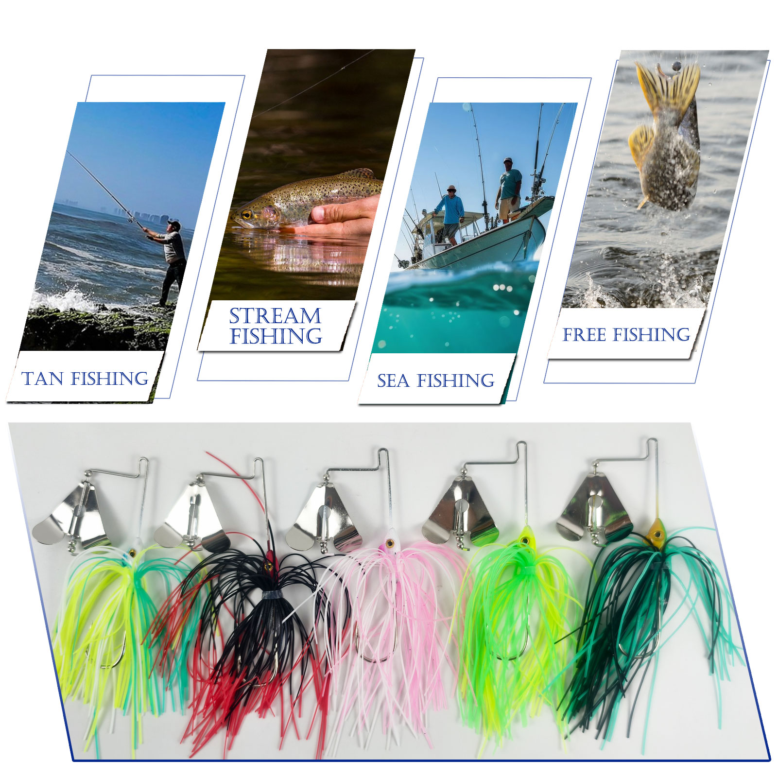 FREE FISHER 5pcs/Lot Fishing Buzzbaits,Metal Spinnerbaits with Rotating Blades,Rubber Skirt Artificial Baits Lures for Pike/Bass