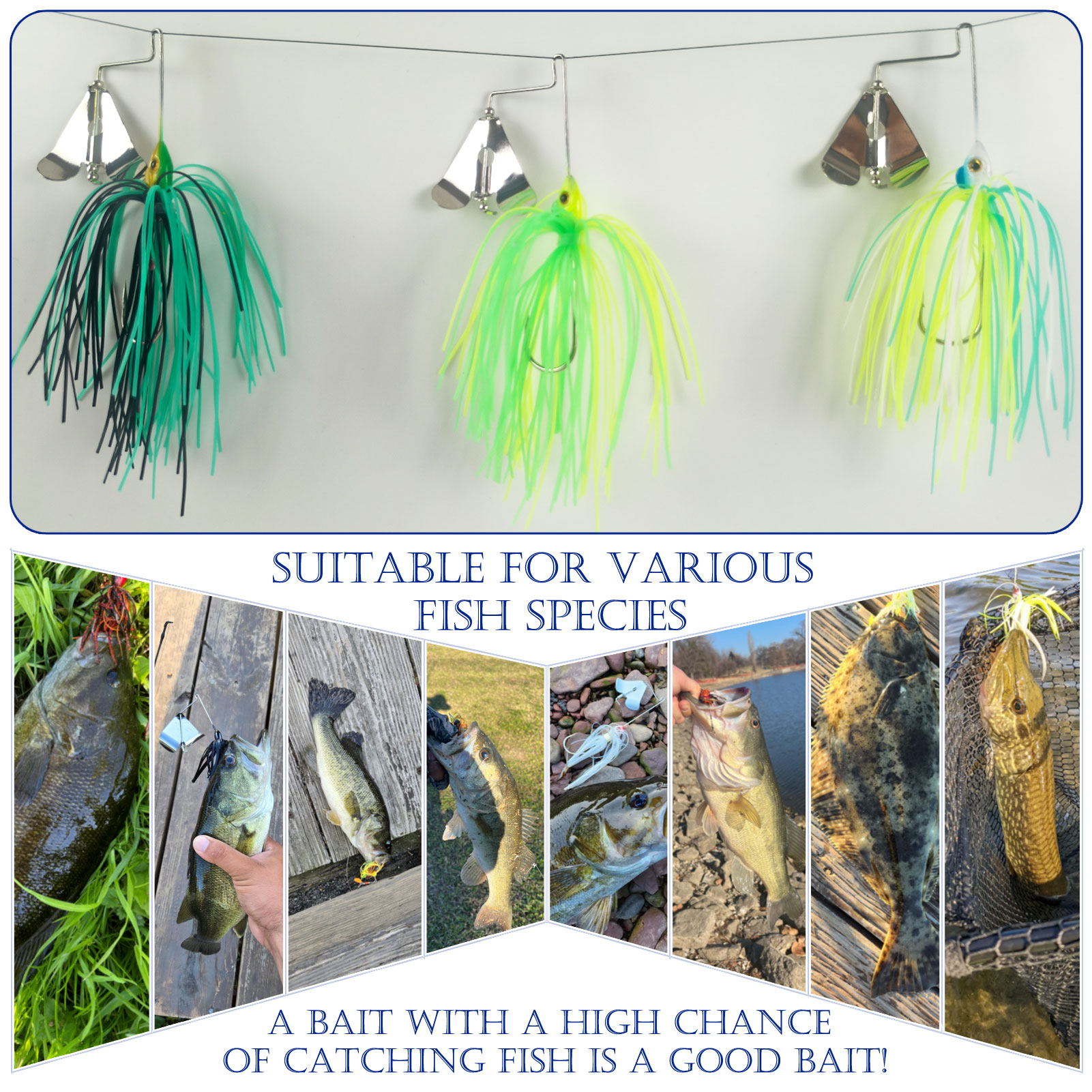 FREE FISHER 5pcs/Lot Fishing Buzzbaits,Metal Spinnerbaits with Rotating Blades,Rubber Skirt Artificial Baits Lures for Pike/Bass