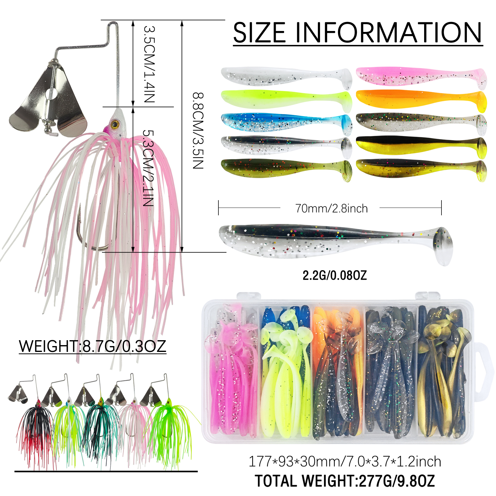FREE FISHER 106pcs/Lot Fishing Buzzbaits,Metal Spinnerbaits Rotating Bladed,Artificial Baits Soft Lures,Paddle Tail Swimbaits 