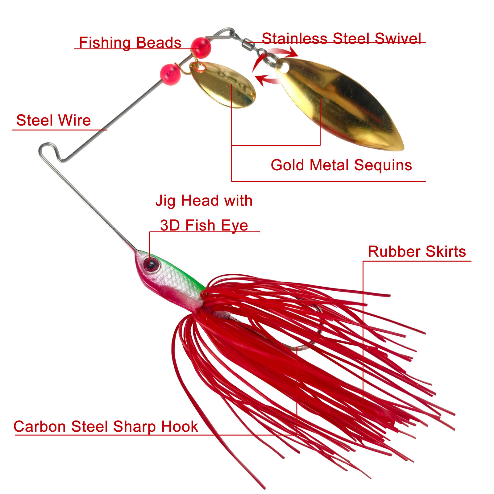 FREE FISHER Fishing Buzzbaits Kit,Metal Bladed Spinner Baits,Fishing Jig Lures with Rubber Skirts,Noise Spinnerbaits for Trout