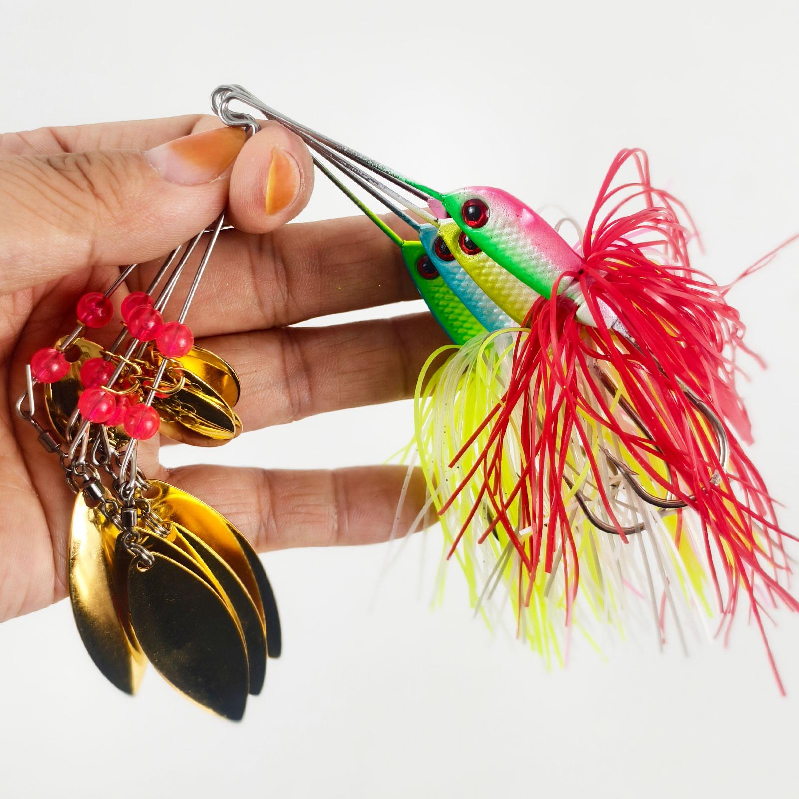 FREE FISHER 5pcs/Lot Fishing Spinnerbaits,Rubber Skirts,Metal Sequins Jig Head Hooks,10cm 20g Simulation Buzzbaits Fishing Lure