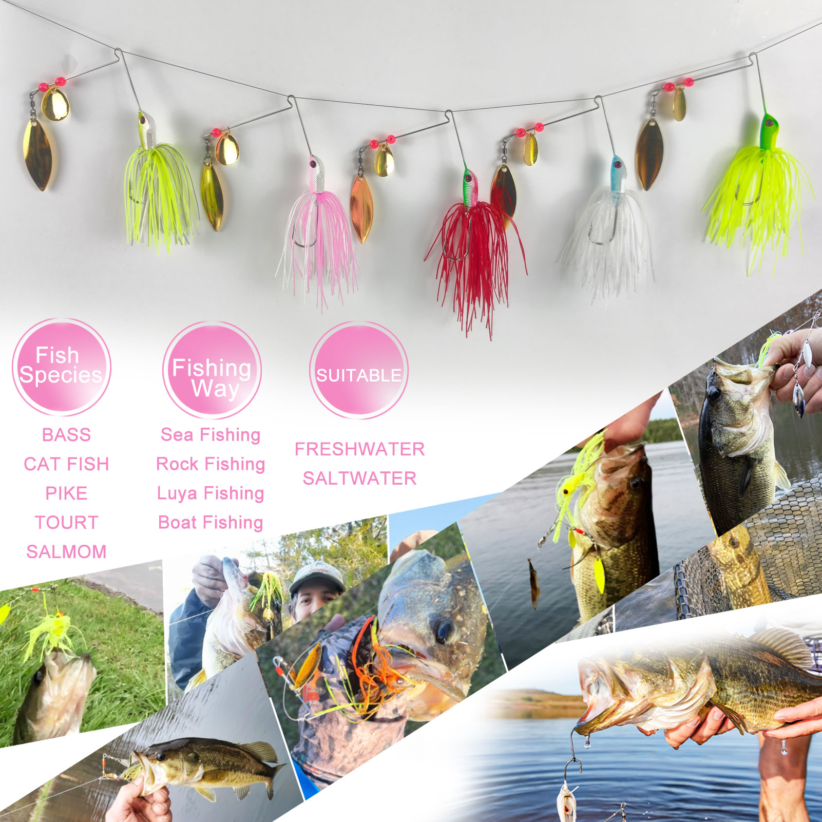 FREE FISHER 5pcs/Lot Fishinig Spinnerbaits,Rubber Skirts,Metal Sequins Jig Head Hooks,10cm 20g Simulation Buzzbaits Fishing Lure