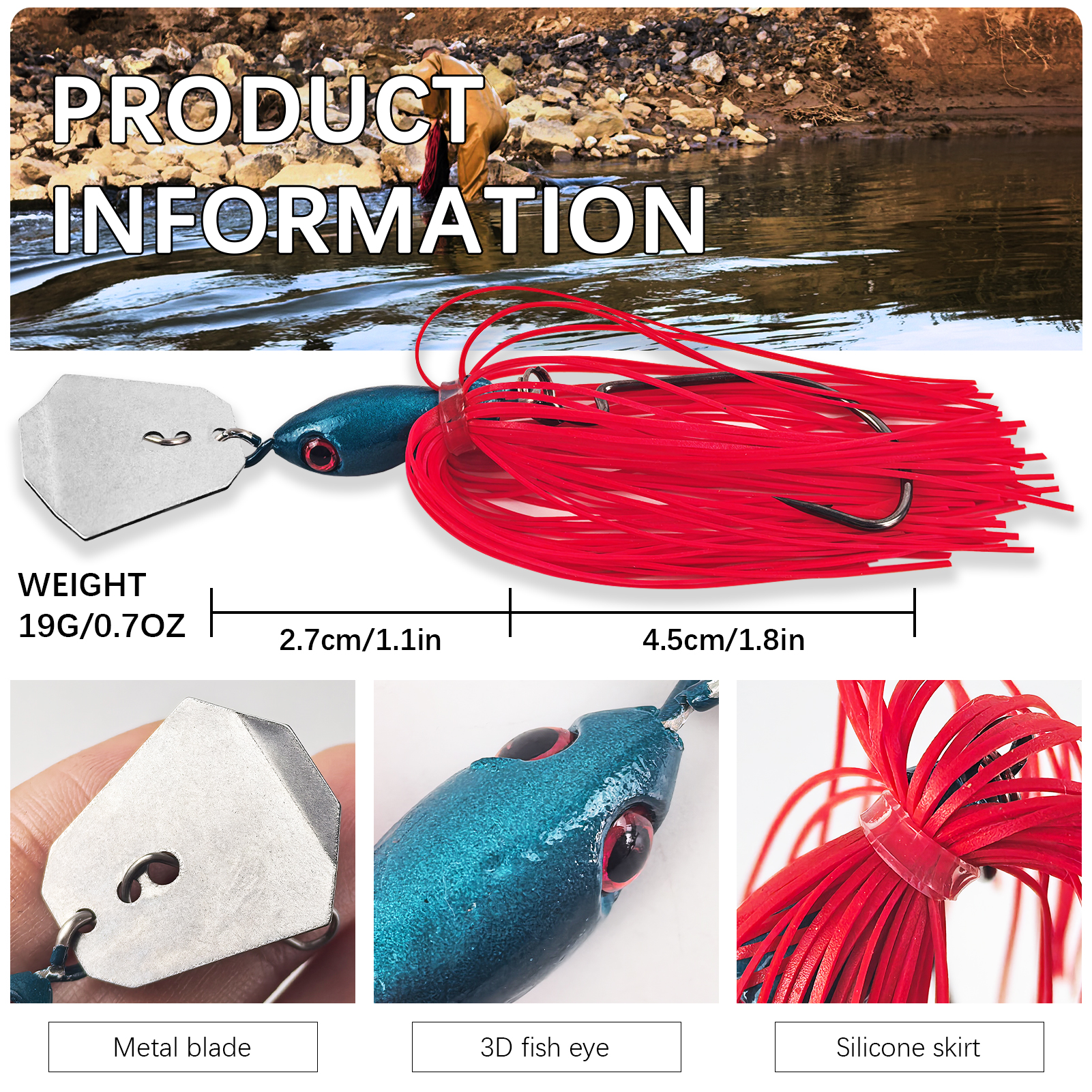 FREE FISHER Fishing Buzzbaits,Crankhook Bladed Spinnerbaits,Jig Head Hook with Rubber Skirts,Chatterbaits Lures for Bass/Pike(Pack of 5)