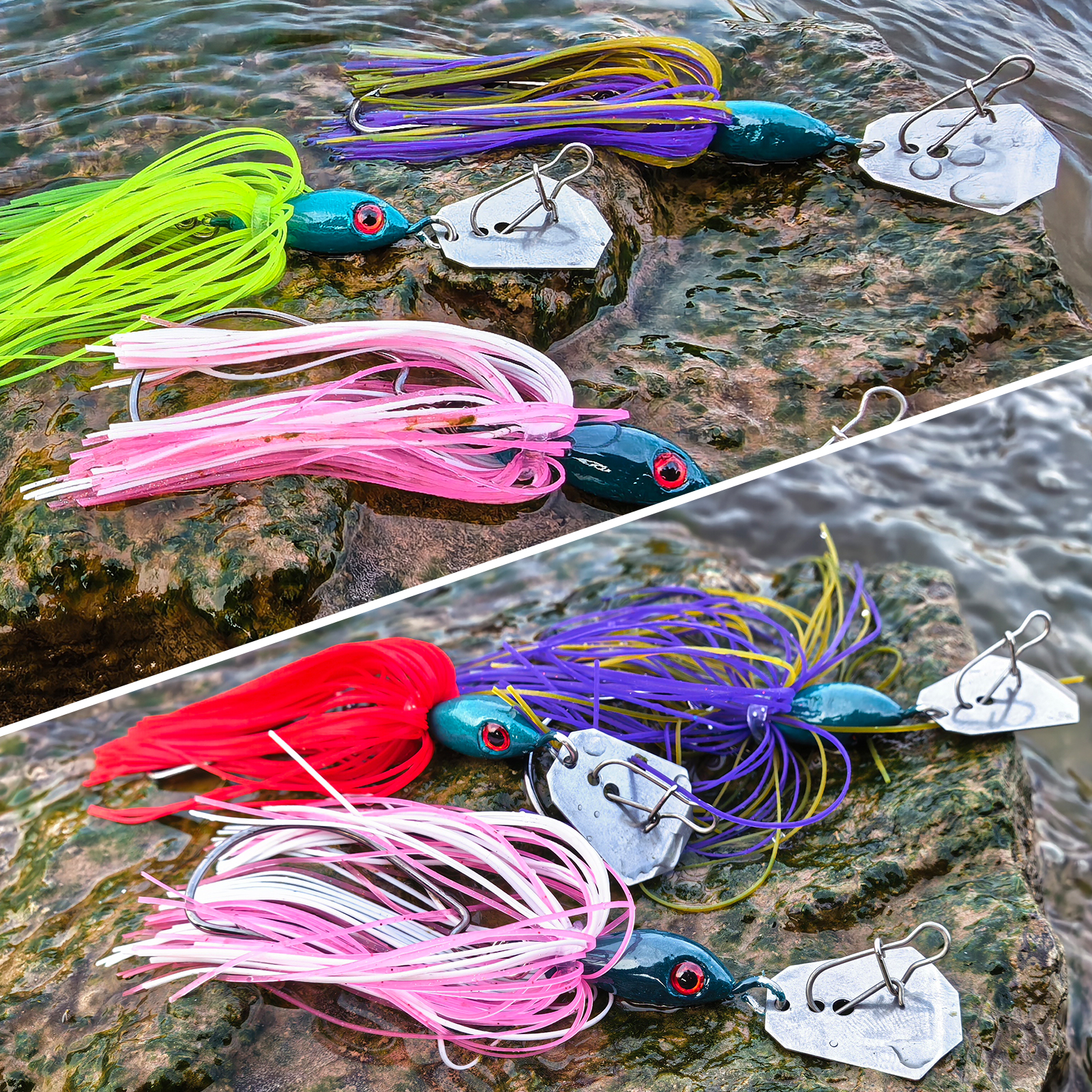 FREE FISHER Fishing Buzzbaits,Crankhook Bladed Spinnerbaits,Jig Head Hook with Rubber Skirts,Chatterbaits Lures for Bass/Pike(Pack of 5)