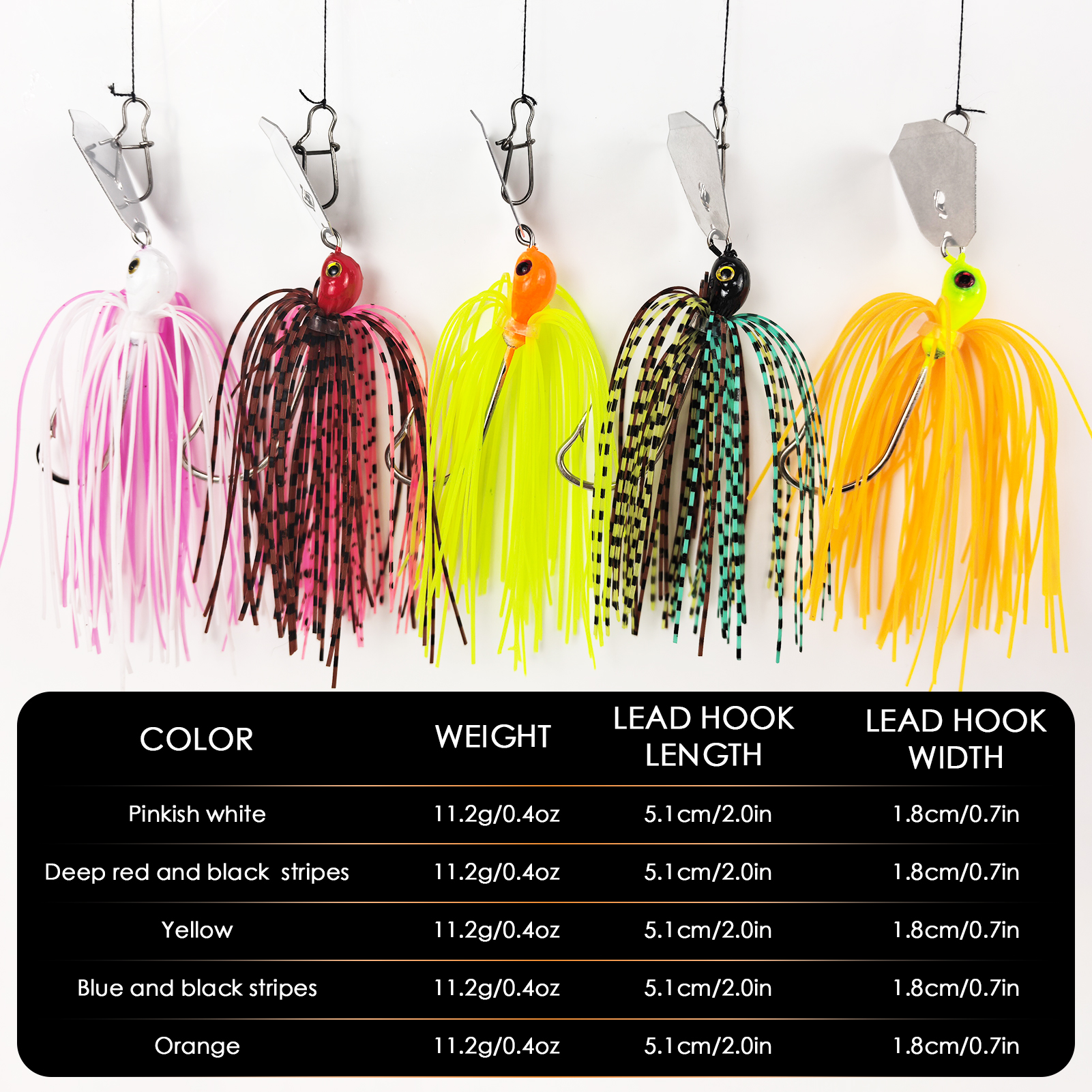 FREE FISHER Fishing Buzzbaits,Crankhook Bladed Spinnerbaits,Jig Head Hook with Rubber Skirts,Chatterbaits Lures for Bass/Pike(Pack of 5)