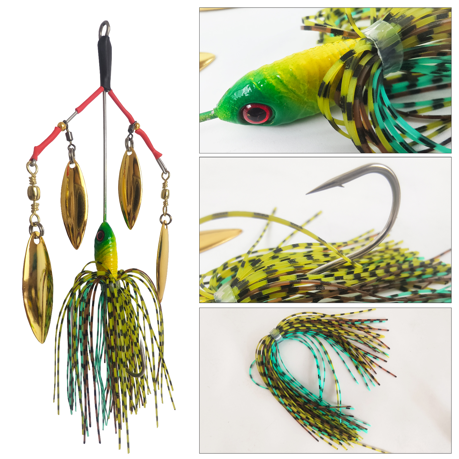 FREE FISHER 5pcs Fishing Buzzbaits,5" 0.83oz Multirota Spinners Spoon Bait,Composite Rotating Sequins Artificial Vibration Lures